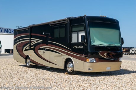 **Consignment** 2015 Thor Motor Coach Palazzo Diesel Pusher. Model 35.1. This Diesel Pusher RV features (3) slide-out rooms, dinette with large retractable LCD TV, exterior LCD TV, invisible front paint protection, front electric drop-down over head loft, a 340 HP Cummins diesel engine with 700 lbs. of torque, Freightliner XC chassis, 6000 Onan diesel generator with AGS, power driver&#39;s seat, inverter, residential refrigerator, solid surface countertops, (2) ducted roof A/C units, 3-camera monitoring system, one piece windshield, fiberglass storage compartments, fully automatic hydraulic leveling system, automatic entry step, electric patio awning with integrated LED lighting and much more. For additional information and photos please visit Motor Home Specialist at www.MHSRV.com or call 800-335-6054.