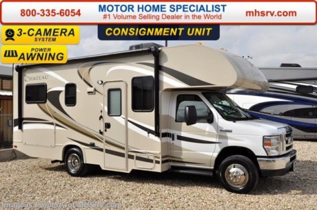 /PICK UP 7/25/16   **Consignment** Low miles 1,190 2016 Thor Motor Coach Chateau Class C RV Model 23U with Ford E-450 chassis, Ford Triton V-10 engine &amp; 8,000 lb. trailer hitch. This unit measures approximately 24 feet 10 inches in length with a convection microwave, child safety tether, exterior shower, heated holding tanks, second auxiliary battery, wheel liners, keyless cab entry, valve stem extenders, spare tire, back up monitor, heated &amp; remote exterior mirrors with side cameras, leatherette driver &amp; passenger chairs, cockpit carpet mat, wood dash applique, power windows and locks, power patio awning with integrated LED lighting, roof ladder, in-dash media center w/DVD/CD/AM/FM &amp; Bluetooth, deluxe exterior mirrors, bunk ladder, refrigerator, microwave, flip-up counter-top extension, large TV on swivel in cab-over, power vent in bath, skylight above shower, Onan generator, auto transfer switch, roof A/C, cab A/C, battery disconnect switch, auxiliary battery, gas/electric water heater and much more. For additional information, brochures, and videos please visit Motor Home Specialist at  MHSRV .com or Call 800-335-6054. 