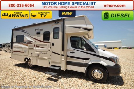 /TX 8/22/16 &lt;a href=&quot;http://www.mhsrv.com/coachmen-rv/&quot;&gt;&lt;img src=&quot;http://www.mhsrv.com/images/sold-coachmen.jpg&quot; width=&quot;383&quot; height=&quot;141&quot; border=&quot;0&quot; /&gt;&lt;/a&gt; Family Owned &amp; Operated and the #1 Volume Selling Motor Home Dealer in the World as well as the #1 Coachmen Dealer in the World. MSRP $106,883. New 2017 Coachmen Prism Diesel. Model 2150LE. This RV measures approximately 25 feet 1 inch in length with a slide-out room.  Optional equipment includes the Prism Lead Dog package featuring high gloss fiberglass sidewalls, power awning, LED lights, stainless steel wheel liners, Onan generator, hitch, spare tire, swivel driver &amp; passenger seats, roller bearing drawer guides, 3 burner cooktop with oven and rolelr day/night shades. Additional features include a U-shaped dinette, LCD TV with DVD player in living area, convection microwave, power vent, exterior privacy windshield cover, heated tank pads, upgraded pilot seats, carbon fiber dash and solid wood cabinet doors. The Prism&#39;s impressive list of standards include a 3.0L V-6 turbo diesel engine, power entrance step, Azdel superlite composite substrate, hardwood cabinets, 3 burner cook top, exterior shower and much more. For additional coach information, brochure, window sticker, videos, photos, Coachmen customer reviews &amp; testimonials please visit Motor Home Specialist at MHSRV .com or call 800-335-6054. At MHS we DO NOT charge any prep or orientation fees like you will find at other dealerships. All sale prices include a 200 point inspection, interior &amp; exterior wash &amp; detail of vehicle, a thorough coach orientation with an MHS technician, an RV Starter&#39;s kit, a nights stay in our delivery park featuring landscaped and covered pads with full hook-ups and much more. WHY PAY MORE?... WHY SETTLE FOR LESS? &lt;object width=&quot;400&quot; height=&quot;300&quot;&gt;&lt;param name=&quot;movie&quot; value=&quot;http://www.youtube.com/v/fBpsq4hH-Ws?version=3&amp;amp;hl=en_US&quot;&gt;&lt;/param&gt;&lt;param name=&quot;allowFullScreen&quot; value=&quot;true&quot;&gt;&lt;/param&gt;&lt;param name=&quot;allowscriptaccess&quot; value=&quot;always&quot;&gt;&lt;/param&gt;&lt;embed src=&quot;http://www.youtube.com/v/fBpsq4hH-Ws?version=3&amp;amp;hl=en_US&quot; type=&quot;application/x-shockwave-flash&quot; width=&quot;400&quot; height=&quot;300&quot; allowscriptaccess=&quot;always&quot; allowfullscreen=&quot;true&quot;&gt;&lt;/embed&gt;&lt;/object&gt; 