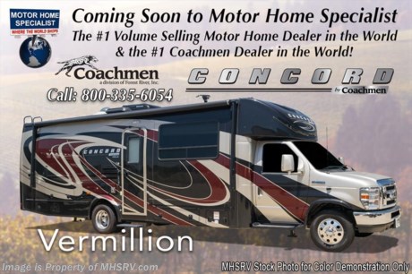 /TX 10-25-16 &lt;a href=&quot;http://www.mhsrv.com/coachmen-rv/&quot;&gt;&lt;img src=&quot;http://www.mhsrv.com/images/sold-coachmen.jpg&quot; width=&quot;383&quot; height=&quot;141&quot; border=&quot;0&quot;/&gt;&lt;/a&gt;    Family Owned &amp; Operated and the #1 Volume Selling Motor Home Dealer in the World as well as the #1 Coachmen Dealer in the World. &lt;object width=&quot;400&quot; height=&quot;300&quot;&gt;&lt;param name=&quot;movie&quot; value=&quot;//www.youtube.com/v/tu63TyI-F-A?hl=en_US&amp;amp;version=3&quot;&gt;&lt;/param&gt;&lt;param name=&quot;allowFullScreen&quot; value=&quot;true&quot;&gt;&lt;/param&gt;&lt;param name=&quot;allowscriptaccess&quot; value=&quot;always&quot;&gt;&lt;/param&gt;&lt;embed src=&quot;//www.youtube.com/v/tu63TyI-F-A?hl=en_US&amp;amp;version=3&quot; type=&quot;application/x-shockwave-flash&quot; width=&quot;400&quot; height=&quot;300&quot; allowscriptaccess=&quot;always&quot; allowfullscreen=&quot;true&quot;&gt;&lt;/embed&gt;&lt;/object&gt; MSRP $135,367. New 2017 Coachmen Concord 300DS Banner Edition W/2 Slide-out rooms. This luxury Class B+ RV measures approximately 32 ft. 9 in. and includes both the Banner Edition &amp; Luxury package which features LED interior &amp; exterior lighting, Onan generator, TV &amp; DVD player, back up camera, power awning, solar read, power tower, heated &amp; remote exterior mirrors, power step, power step, slide-out awning, hitch, Nav ready, exterior entertainment package, 2nd battery, side view cameras, A/C with heat pump and heated tanks. Additional options include dual recliners, Ultra Leather option, removable carpet, power vent fan, automatic leveling, aluminum rims, swivel driver &amp; passenger seats, exterior privacy windshield cover, electric fireplace, cockpit table, bedroom TV and a automatic satellite system with dish receiver. A few standard features include the Ford E-450 super duty chassis, Ride-Rite air assist suspension system, exterior speakers &amp; the Azdel super light composite sidewalls. The 2017 Coachmen Concord also has an incredible list of standard features that set this RV apart from any other in its class including a spare tire, rear ladder, black water tank flush, 3-burner range, refrigerator, day/night shades, dual safety airbags, power windows, power locks, glass door shower, skylight, thermostat controlled living room vent and much more. For additional coach information, brochures, window sticker, videos, photos, Concord reviews &amp; testimonials as well as additional information about Motor Home Specialist and our manufacturers&#39; please visit us at MHSRV .com or call 800-335-6054. At Motor Home Specialist we DO NOT charge any prep or orientation fees like you will find at other dealerships. All sale prices include a 200 point inspection, interior &amp; exterior wash &amp; detail of vehicle, a thorough coach orientation with an MHS technician, an RV Starter&#39;s kit, a nights stay in our delivery park featuring landscaped and covered pads with full hook-ups and much more. Free airport shuttle available with purchase for out-of-town buyers. WHY PAY MORE?... WHY SETTLE FOR LESS?