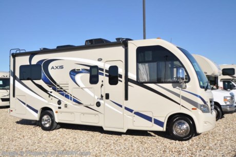 /sold 3/1/17 Family Owned &amp; Operated and the #1 Volume Selling Motor Home Dealer in the World as well as the #1 Thor Motor Coach Dealer in the World. Thor Motor Coach has done it again with the world&#39;s first RUV! (Recreational Utility Vehicle) Check out the all new 2017 Thor Motor Coach Axis RUV Model 24.1 with Slide-Out Room and two beds that convert to a large bed! MSRP $106,487. The Axis combines Style, Function, Affordability &amp; Innovation like no other RV available in the industry today! It is powered by a Ford Triton V-10 engine and is approximately 25 ft. 6 inches. Taking superior drivability even one step further, the Axis will also feature something normally only found in a high-end luxury diesel pusher motor coach... an Independent Front Suspension system! With a style all its own the Axis will provide superior handling and fuel economy and appeal to couples &amp; family RVers as well. You will also find another full size power drop down loft above the cockpit, sofa with sleeper, spacious living room and even pass-through exterior storage. Optional equipment includes the HD-Max colored sidewalls and graphics, 12V attic fan, 3 burner range with oven, 15.0 BTU A/C and holding tanks with heat pads. You will also be pleased to find a host of feature appointments that include tinted and frameless windows, power patio awning with LED lights, convection microwave (N/A with oven option), 3 burner cooktop, living room TV, LED ceiling lights, Onan generator, water heater, power and heated mirrors with integrated side-view cameras, back-up camera, 8,000 lb. trailer hitch, cabinet doors with designer door fronts and a spacious cockpit design with unparalleled visibility as well as a fold out map/laptop table and an additional cab table that can easily be stored when traveling.  For additional coach information, brochures, window sticker, videos, photos, Axis reviews, testimonials as well as additional information about Motor Home Specialist and our manufacturers&#39; please visit us at MHSRV .com or call 800-335-6054. At Motor Home Specialist we DO NOT charge any prep or orientation fees like you will find at other dealerships. All sale prices include a 200 point inspection, interior and exterior wash &amp; detail of vehicle, a thorough coach orientation with an MHS technician, an RV Starter&#39;s kit, a night stay in our delivery park featuring landscaped and covered pads with full hook-ups and much more. Free airport shuttle available with purchase for out-of-town buyers. WHY PAY MORE?... WHY SETTLE FOR LESS? 