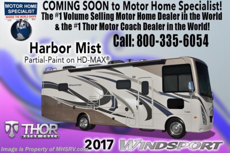 /TX 12/13/16 &lt;a href=&quot;http://www.mhsrv.com/thor-motor-coach/&quot;&gt;&lt;img src=&quot;http://www.mhsrv.com/images/sold-thor.jpg&quot; width=&quot;383&quot; height=&quot;141&quot; border=&quot;0&quot;/&gt;&lt;/a&gt;  Visit MHSRV.com or Call 800-335-6054 for Upfront &amp; Every Day Low Sale Price! Family Owned &amp; Operated and the #1 Volume Selling Motor Home Dealer in the World as well as the #1 Thor Motor Coach Dealer in the World.  &lt;object width=&quot;400&quot; height=&quot;300&quot;&gt;&lt;param name=&quot;movie&quot; value=&quot;//www.youtube.com/v/VZXdH99Xe00?hl=en_US&amp;amp;version=3&quot;&gt;&lt;/param&gt;&lt;param name=&quot;allowFullScreen&quot; value=&quot;true&quot;&gt;&lt;/param&gt;&lt;param name=&quot;allowscriptaccess&quot; value=&quot;always&quot;&gt;&lt;/param&gt;&lt;embed src=&quot;//www.youtube.com/v/VZXdH99Xe00?hl=en_US&amp;amp;version=3&quot; type=&quot;application/x-shockwave-flash&quot; width=&quot;400&quot; height=&quot;300&quot; allowscriptaccess=&quot;always&quot; allowfullscreen=&quot;true&quot;&gt;&lt;/embed&gt;&lt;/object&gt; 
MSRP $132,114. New 2017 Thor Motor Coach Windsport: 29M Model. The 2017 Windsport measures approximately 31 feet in length with heated and enclosed underbelly, power front shade, exterior TV, bedroom TV, second auxiliary battery, overhead loft, LED ceiling lighting, drivers side full wall slide, king size bed and a power Hide-Away overhead loft. Optional equipment includes the beautiful HD-Max with partial accent paint, power drivers seat, 12V attic fan, rear A/C, 5.5KW Onan generator and a 50 amp power cord. The all new Thor Motor Coach Windsport RV also features a Ford chassis with Triton V-10 Ford engine, automatic hydraulic leveling jacks, large flat panel TV, tinted one piece windshield, frameless windows, power patio awning with LED lighting, night shades, kitchen backsplash, refrigerator, microwave and much more. For additional coach information, brochures, window sticker, videos, photos, Windsport reviews, testimonials as well as additional information about Motor Home Specialist and our manufacturers&#39; please visit us at MHSRV .com or call 800-335-6054. At Motor Home Specialist we DO NOT charge any prep or orientation fees like you will find at other dealerships. All sale prices include a 200 point inspection, interior and exterior wash &amp; detail of vehicle, a thorough coach orientation with an MHS technician, an RV Starter&#39;s kit, a night stay in our delivery park featuring landscaped and covered pads with full hook-ups and much more. Free airport shuttle available with purchase for out-of-town buyers. WHY PAY MORE?... WHY SETTLE FOR LESS? 