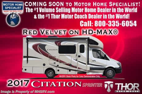 /TX 12/30/16 &lt;a href=&quot;http://www.mhsrv.com/thor-motor-coach/&quot;&gt;&lt;img src=&quot;http://www.mhsrv.com/images/sold-thor.jpg&quot; width=&quot;383&quot; height=&quot;141&quot; border=&quot;0&quot;/&gt;&lt;/a&gt;   Visit MHSRV.com or Call 800-335-6054 for Upfront &amp; Every Day Low Sale Price! Family Owned &amp; Operated and the #1 Volume Selling Motor Home Dealer in the World as well as the #1 Thor Motor Coach Dealer in the World. MSRP $118,427. New 2017 Thor Motor Coach Chateau Citation Sprinter Diesel. Model 24ST. This RV measures approximately 25ft. 9in. in length &amp; features a slide-out room, bedroom TV, exterior TV, solid surface kitchen counter with under mounted kitchen sink and 2 beds that can convert to a king size. Optional equipment includes leatherette theater seats, 12V attic fan, upgraded A/C, second auxiliary battery and side cameras. The all new 2017 Chateau Citation Sprinter also features a turbo diesel engine, AM/FM/CD, power windows &amp; locks, keyless entry, power vent, back up camera, 3-point seat belts, driver &amp; passenger airbags, heated remote side mirrors, fiberglass running boards, spare tire, hitch, roof ladder, outside shower, slide-out awning, electric step &amp; much more. For additional coach information, brochures, window sticker, videos, photos, Citation reviews, testimonials as well as additional information about Motor Home Specialist and our manufacturers&#39; please visit us at MHSRV .com or call 800-335-6054. At Motor Home Specialist we DO NOT charge any prep or orientation fees like you will find at other dealerships. All sale prices include a 200 point inspection, interior and exterior wash &amp; detail of vehicle, a thorough coach orientation with an MHS technician, an RV Starter&#39;s kit, a night stay in our delivery park featuring landscaped and covered pads with full hook-ups and much more. Free airport shuttle available with purchase for out-of-town buyers. WHY PAY MORE?... WHY SETTLE FOR LESS? &lt;object width=&quot;400&quot; height=&quot;300&quot;&gt;&lt;param name=&quot;movie&quot; value=&quot;http://www.youtube.com/v/fBpsq4hH-Ws?version=3&amp;amp;hl=en_US&quot;&gt;&lt;/param&gt;&lt;param name=&quot;allowFullScreen&quot; value=&quot;true&quot;&gt;&lt;/param&gt;&lt;param name=&quot;allowscriptaccess&quot; value=&quot;always&quot;&gt;&lt;/param&gt;&lt;embed src=&quot;http://www.youtube.com/v/fBpsq4hH-Ws?version=3&amp;amp;hl=en_US&quot; type=&quot;application/x-shockwave-flash&quot; width=&quot;400&quot; height=&quot;300&quot; allowscriptaccess=&quot;always&quot; allowfullscreen=&quot;true&quot;&gt;&lt;/embed&gt;&lt;/object&gt;