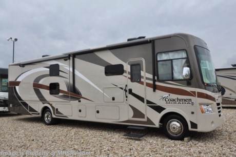 6/5/17 &lt;a href=&quot;http://www.mhsrv.com/coachmen-rv/&quot;&gt;&lt;img src=&quot;http://www.mhsrv.com/images/sold-coachmen.jpg&quot; width=&quot;383&quot; height=&quot;141&quot; border=&quot;0&quot;/&gt;&lt;/a&gt; 
MSRP $147,991 - New 2017 Coachmen Mirada Model 35BH. It measures approximately 36 feet 10 inches in length and features bunk beds, solid surface kitchen countertop, hardwood cabinet doors, frameless tinted windows, reclining/swivel pilot seats, solar privacy shades throughout, power windshield shade, 3 burner range with oven, double door refrigerator, glass door shower, Onan generator, power steps, pass-thru storage, power patio awning, 3 camera monitoring, power heated mirrors, rear ladder and much more. Options includes a power drop down bunk, overhead 32&quot; TV, (2) 15,000 BTU A/Cs with heat pumps, exterior entertainment center, the Travel Easy Roadside Assistance and the Stainless Steel Appliance Package. For additional coach information, brochure, window sticker, videos, photos, Mirada customer reviews &amp; testimonials please visit Motor Home Specialist at MHSRV .com or call 800-335-6054. At Motor Home Specialist we DO NOT charge any prep or orientation fees like you will find at other dealerships. All sale prices include a 200 point inspection, interior and exterior wash &amp; detail of vehicle, a thorough coach orientation with an MHS technician, an RV Starter&#39;s kit, a night stay in our delivery park featuring landscaped and covered pads with full hook-ups and much more. Free airport shuttle available with purchase for out-of-town buyers. WHY PAY MORE?... WHY SETTLE FOR LESS? 