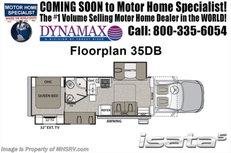 11-13-17 &lt;a href=&quot;http://www.mhsrv.com/other-rvs-for-sale/dynamax-rv/&quot;&gt;&lt;img src=&quot;http://www.mhsrv.com/images/sold-dynamax.jpg&quot; width=&quot;383&quot; height=&quot;141&quot; border=&quot;0&quot; /&gt;&lt;/a&gt; MSRP $186,196. The 2018 Dynamax Isata 5 Series model 35DBD Bunk Model Super C is approximately 35 feet 11 inches in length and is backed by Dynamax’s industry-leading limited Two-Year Coach Warranty. Features include 2 slides, bunk beds, ESC suspension &amp; stability, fiberglass roof, leatherette reclining captains chairs, remote key-less entry, front cab over loft area, roller shades, full extension drawer guides, LED TV in living area, residential refrigerator, convection microwave oven, solid surface kitchen counter, inverter, automatic generator start, exterior shower and tank-less on-demand water heater. Optional features includes the beautiful full body paint, 8KW Onan diesel generator, T4 in-motion satellite dish and solar panels. The Isata 5 Series is powered by the Ram&#174; 5500 SLT Chassis, 6.7L I6 Cummins&#174; Turbo Diesel 325HP engine, 6-Speed automatic transmission and features a 10,000 lb. hitch. For 2 year limited warranty details contact Dynamax or a MHSRV representative. For more complete details on this unit and our entire inventory including brochures, window sticker, videos, photos, reviews &amp; testimonials as well as additional information about Motor Home Specialist and our manufacturers please visit us at MHSRV.com or call 800-335-6054. At Motor Home Specialist, we DO NOT charge any prep or orientation fees like you will find at other dealerships. All sale prices include a 200-point inspection, interior &amp; exterior wash, detail service and a fully automated high-pressure rain booth test and coach wash that is a standout service unlike that of any other in the industry. You will also receive a thorough coach orientation with an MHSRV technician, an RV Starter&#39;s kit, a night stay in our delivery park featuring landscaped and covered pads with full hook-ups and much more! Read Thousands upon Thousands of 5-Star Reviews at MHSRV.com and See What They Had to Say About Their Experience at Motor Home Specialist. WHY PAY MORE?... WHY SETTLE FOR LESS?