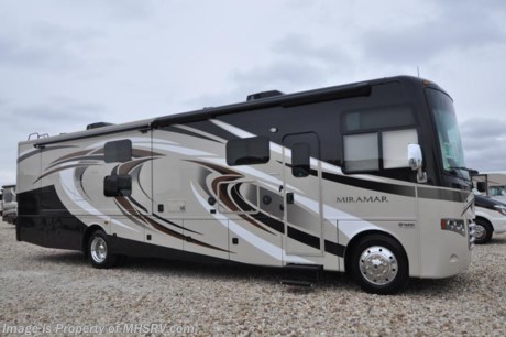 /TX 3/6/17 &lt;a href=&quot;http://www.mhsrv.com/thor-motor-coach/&quot;&gt;&lt;img src=&quot;http://www.mhsrv.com/images/sold-thor.jpg&quot; width=&quot;383&quot; height=&quot;141&quot; border=&quot;0&quot;/&gt;&lt;/a&gt;  Family Owned &amp; Operated and the #1 Volume Selling Motor Home Dealer in the World as well as the #1 Thor Motor Coach Dealer in the World.  
&lt;object width=&quot;400&quot; height=&quot;300&quot;&gt;&lt;param name=&quot;movie&quot; value=&quot;http://www.youtube.com/v/fBpsq4hH-Ws?version=3&amp;amp;hl=en_US&quot;&gt;&lt;/param&gt;&lt;param name=&quot;allowFullScreen&quot; value=&quot;true&quot;&gt;&lt;/param&gt;&lt;param name=&quot;allowscriptaccess&quot; value=&quot;always&quot;&gt;&lt;/param&gt;&lt;embed src=&quot;http://www.youtube.com/v/fBpsq4hH-Ws?version=3&amp;amp;hl=en_US&quot; type=&quot;application/x-shockwave-flash&quot; width=&quot;400&quot; height=&quot;300&quot; allowscriptaccess=&quot;always&quot; allowfullscreen=&quot;true&quot;&gt;&lt;/embed&gt;&lt;/object&gt; 
MSRP $171,294. The New 2017 Thor Motor Coach Miramar 37.1 Bunk Model. This class A gas motor home measures approximately 38 feet 10 inches in length and features 3 slides, bunk beds, 2 full baths, booth dinette, sofa sleeper, overhead loft and a king size bed. Options include the beautiful HD-Max exterior, leatherette theater seats, electric fireplace and a 12V attic fan. The 2017 Thor Motor Coach Miramar also features one of the most impressive lists of standard equipment in the RV industry including a Ford Triton V-10 engine, Ford 22 Series chassis, high polished aluminum wheels, automatic leveling system with touch pad controls, power patio awning with LED lights, frameless windows, slide-out room awning toppers, heated/remote exterior mirrors with integrated side view cameras, side hinged baggage doors, headlamps with LED accent lights, heated and enclosed holding tanks, residential refrigerator, Onan generator, water heater, pass-thru storage, roof ladder, one-piece windshield, LCD back-up monitor with camera, solid wood raised panel cabinet doors, 3 burner cook top with oven, OTR microwave, bedroom TV, 50 amp service, emergency start switch, system control center, hitch, electric entrance steps, power privacy shade, soft touch vinyl ceilings, glass door shower and the RAPID CAMP remote system. Rapid Camp allows you to operate your slide-out room, generator, leveling jacks when applicable, power awning, selective lighting and more all from a touchscreen remote control. For additional coach information, brochures, window sticker, videos, photos, Miramar reviews, testimonials as well as additional information about Motor Home Specialist and our manufacturers&#39; please visit us at MHSRV .com or call 800-335-6054. At Motor Home Specialist we DO NOT charge any prep or orientation fees like you will find at other dealerships. All sale prices include a 200 point inspection, interior and exterior wash &amp; detail of vehicle, a thorough coach orientation with an MHS technician, an RV Starter&#39;s kit, a night stay in our delivery park featuring landscaped and covered pads with full hook-ups and much more. Free airport shuttle available with purchase for out-of-town buyers. WHY PAY MORE?... WHY SETTLE FOR LESS? 
&lt;object width=&quot;400&quot; height=&quot;300&quot;&gt;&lt;param name=&quot;movie&quot; value=&quot;//www.youtube.com/v/wsGkgVdi1T8?version=3&amp;amp;hl=en_US&quot;&gt;&lt;/param&gt;&lt;param name=&quot;allowFullScreen&quot; value=&quot;true&quot;&gt;&lt;/param&gt;&lt;param name=&quot;allowscriptaccess&quot; value=&quot;always&quot;&gt;&lt;/param&gt;&lt;embed src=&quot;//www.youtube.com/v/wsGkgVdi1T8?version=3&amp;amp;hl=en_US&quot; type=&quot;application/x-shockwave-flash&quot; width=&quot;400&quot; height=&quot;300&quot; allowscriptaccess=&quot;always&quot; allowfullscreen=&quot;true&quot;&gt;&lt;/embed&gt;&lt;/object&gt;