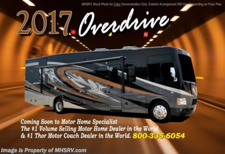 5-9-17 &lt;a href=&quot;http://www.mhsrv.com/thor-motor-coach/&quot;&gt;&lt;img src=&quot;http://www.mhsrv.com/images/sold-thor.jpg&quot; width=&quot;383&quot; height=&quot;141&quot; border=&quot;0&quot;/&gt;&lt;/a&gt; Visit MHSRV.com or Call 800-335-6054 for Upfront &amp; Every Day Low Sale Price! Family Owned &amp; Operated and the #1 Volume Selling Motor Home Dealer in the World as well as the #1 Thor Motor Coach Dealer in the World. 
MSRP $196,149. New 2017 Thor Motor Coach Outlaw Toy Hauler. Model 37RB measures approximately 38 feet 9 inches in length with 2 slide-out rooms, Ford 26-Series chassis with Triton V-10 engine, frameless windows, high polished aluminum wheels, residential refrigerator, electric rear patio awning, roller shades on the driver &amp; passenger windows, as well as drop down ramp door with spring assist &amp; railing for patio use. New featured updates for 2017 include an auxiliary fuel filling station with seperate tank, performance headlights, &quot;Anti-Gravity&quot; rear ramp doors with hey activated release, Morryde Snap-In patio rail system, new rear cap with LED brake lights and a microwave with stainless steel finish. Options include the beautiful full body exterior, 2 opposing leatherette sofas in the garage, bug screen curtain in garage and frameless dual pane windows. The Outlaw toy hauler RV has an incredible list of standard features including beautiful wood &amp; interior decor packages, LED TVs including an exterior entertainment center, (3) A/C units, Bluetooth enable coach radio system with exterior speakers, power patio awing with integrated LED lighting, dual side entrance doors, 1-piece windshield, a 5,500 Onan generator, 3 camera monitoring system, automatic leveling system, Soft Touch leather furniture, day/night shades and much more. For additional coach information, brochures, window sticker, videos, photos, Outlaw reviews, testimonials as well as additional information about Motor Home Specialist and our manufacturers&#39; please visit us at MHSRV .com or call 800-335-6054. At Motor Home Specialist we DO NOT charge any prep or orientation fees like you will find at other dealerships. All sale prices include a 200 point inspection, interior &amp; exterior wash, detail service and the only dealer performed and fully automated high pressure rain booth test in the industry. You will also receive a thorough coach orientation with an MHSRV technician, an RV Starter&#39;s kit, a night stay in our delivery park featuring landscaped and covered pads with full hook-ups and much more! Read From Thousands of Testimonials at MHSRV.com and See What They Had to Say About Their Experience at Motor Home Specialist. WHY PAY MORE?... WHY SETTLE FOR LESS?