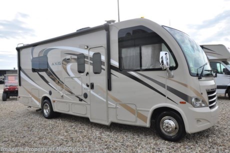 /KS 12/30/16 &lt;a href=&quot;http://www.mhsrv.com/thor-motor-coach/&quot;&gt;&lt;img src=&quot;http://www.mhsrv.com/images/sold-thor.jpg&quot; width=&quot;383&quot; height=&quot;141&quot; border=&quot;0&quot;/&gt;&lt;/a&gt;     Family Owned &amp; Operated and the #1 Volume Selling Motor Home Dealer in the World as well as the #1 Thor Motor Coach Dealer in the World.  Thor Motor Coach has done it again with the world&#39;s first RUV! (Recreational Utility Vehicle) Check out the all new 2017 Thor Motor Coach Axis RUV Model 25.5 with Slide-Out Room! MSRP $107,987. The Axis combines Style, Function, Affordability &amp; Innovation like no other RV available in the industry today! It is powered by a Ford Triton V-10 engine and built on the Ford E-450 Super Duty chassis providing a lower center of gravity and ease of drivability normally found only in a class C RV, but now available in this mini class A motorhome measuring approximately 27 feet in length. Taking superior drivability even one step further, the Axis will also feature something normally only found in a high-end luxury diesel pusher motor coach... an Independent Front Suspension system! With a style all its own the Axis will provide superior handling and fuel economy and appeal to couples &amp; family RVers as well. You will also find a full size power drop down loft above the cockpit, booth dinette, slide, flip-up countertop, spacious living room and even pass-through exterior storage. Optional equipment includes the HD-Max colored sidewalls and graphics, 12V attic fan, 3 burner range with oven, upgraded 15.0 BTU A/C and heated holding tanks with heat pads. You will also be pleased to find a host of feature appointments that include tinted and frameless windows, exterior TV, bedroom TV, second auxiliary battery, a power patio awning with LED lights, convection microwave (N/A with oven option), 3 burner cooktop, living room TV, LED ceiling lights, Onan 4000 generator, water heater, power and heated mirrors with integrated side-view cameras, back-up camera, 8,000 lb. trailer hitch, cabinet doors with designer door fronts and a spacious cockpit design with unparalleled visibility.  For additional coach information, brochures, window sticker, videos, photos, Axis reviews, testimonials as well as additional information about Motor Home Specialist and our manufacturers&#39; please visit us at MHSRV .com or call 800-335-6054. At Motor Home Specialist we DO NOT charge any prep or orientation fees like you will find at other dealerships. All sale prices include a 200 point inspection, interior &amp; exterior wash, detail service and the only dealer performed and fully automated high pressure rain booth test in the industry. You will also receive a thorough coach orientation with an MHSRV technician, an RV Starter&#39;s kit, a night stay in our delivery park featuring landscaped and covered pads with full hook-ups and much more! Read From Thousands of Testimonials at MHSRV.com and See What They Had to Say About Their Experience at Motor Home Specialist. WHY PAY MORE?... WHY SETTLE FOR LESS?