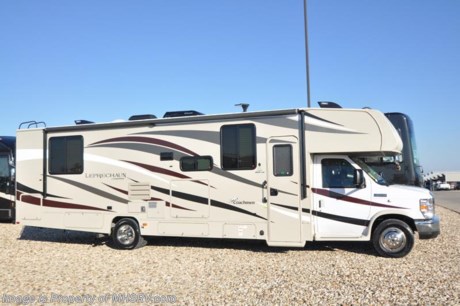 /TX 3/13/17 &lt;a href=&quot;http://www.mhsrv.com/coachmen-rv/&quot;&gt;&lt;img src=&quot;http://www.mhsrv.com/images/sold-coachmen.jpg&quot; width=&quot;383&quot; height=&quot;141&quot; border=&quot;0&quot;/&gt;&lt;/a&gt; Buy This Unit Now During the World&#39;s RV Show. Online Show Price Available at MHSRV .com Now through April 22nd, 2017 or Call 800-335-6054. Family Owned &amp; Operated and the #1 Volume Selling Motor Home Dealer in the World as well as the #1 Coachmen in the World. 
MSRP $108,966. New 2017 Coachmen Leprechaun Model 319MB. This Luxury Class C RV measures approximately 32 feet 11 inches in length and is powered by a Ford Triton V-10 engine and E-450 Super Duty chassis. This beautiful RV includes the Leprechaun Banner Edition which features tinted windows, rear ladder, upgraded sofa, child safety net and ladder (N/A with front entertainment center), Bluetooth AM/FM/CD monitoring &amp; back up camera, power awning, LED exterior &amp; interior lighting, pop-up power tower, 50 gallon fresh water tank, 5K lb. hitch &amp; wire, slide out awning, glass shower door, Onan generator, 80&quot; long bed, night shades, roller bearing drawer glides, Travel Easy Roadside Assistance &amp; Azdel composite sidewalls. Additional options include a back up camera &amp; monitor, large LED TV on lift, TV/DVD in the bedroom, exterior entertainment center, driver swivel seat, passenger swivel seat, cockpit folding table, electric fireplace, molded front cap, air assist system, upgraded A/C with heat pump, exterior windshield cover, spare tire as well as an exterior camp table, sink and refrigerator. This amazing class C also features the Leprechaun Luxury package that includes side view cameras, driver &amp; passenger leatherette seat covers, heated &amp; remote mirrors, convection microwave, wood grain dash applique, upgraded Mattress, 6 gallon gas/electric water heater, dual coach batteries, cab-over &amp; bedroom power vent fan and heated tank pads. For additional coach information, brochures, window sticker, videos, photos, Leprechaun reviews, testimonials as well as additional information about Motor Home Specialist and our manufacturers&#39; please visit us at MHSRV .com or call 800-335-6054. At Motor Home Specialist we DO NOT charge any prep or orientation fees like you will find at other dealerships. All sale prices include a 200 point inspection, interior and exterior wash &amp; detail of vehicle, a thorough coach orientation with an MHS technician, an RV Starter&#39;s kit, a night stay in our delivery park featuring landscaped and covered pads with full hook-ups and much more. Free airport shuttle available with purchase for out-of-town buyers. WHY PAY MORE?... WHY SETTLE FOR LESS? 