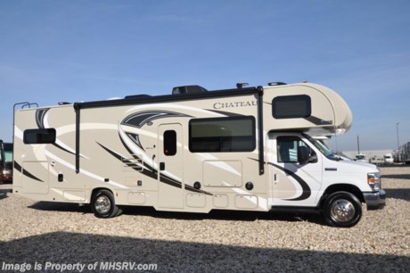9-25-17 &lt;a href=&quot;http://www.mhsrv.com/thor-motor-coach/&quot;&gt;&lt;img src=&quot;http://www.mhsrv.com/images/sold-thor.jpg&quot; width=&quot;383&quot; height=&quot;141&quot; border=&quot;0&quot; /&gt;&lt;/a&gt;  RVs from $19,999 to Over $2 Million and Every Price Point in between. No Games. No Gimmicks. Just Upfront &amp; Every Day Low Sale Prices &amp; Exceptional Service. Why Pay More? Why Settle for Less?  
MSRP $114,763. New 2017 Thor Motor Coach Chateau Class C RV Model 31E bunk model with Ford E-450 chassis, Ford Triton V-10 engine &amp; 8,000 lb. trailer hitch. This unit measures approximately 32 feet 7 inches in length with a full-wall slide-out room, (2) LCD TVs with DVD player combo in the bunk beds and fully automatic leveling jacks. Options include the Premier Package which features a solid surface kitchen counter-top, roller shades, electronics power charging station, kitchen water filter system, LED ceiling lights, black tank flush, 30&quot; OTR microwave and a coach radio system with exterior speakers. Additional options include the all new HD-Max exterior color, exterior TV, leatherette sofa, leatherette booth dinette with dream dinette, dual child safety tethers, attic fan, upgraded A/C, second auxiliary battery, spare tire, heated remote exterior mirrors with side cameras, power drivers seat, leatherette driver &amp; passenger chairs, cockpit carpet mat and dash applique. The Chateau Class C RV has an incredible list of standard features for 2017 as well including heated tanks, power windows and locks, power patio awning with integrated LED lighting, roof ladder, in-dash media center w/DVD/CD/AM/FM &amp; Bluetooth, deluxe exterior mirrors, oven, microwave, power vent in bath, skylight above shower, Onan generator, auto transfer switch, cab A/C, battery disconnect switch, auxiliary battery (2 aux. batteries on 31 W model), water heater and the RAPID CAMP remote system. Rapid Camp allows you to operate your slide-out room, generator, power awning, selective lighting and more all from a touchscreen remote control. For more complete details on this unit including brochures, window sticker, videos, photos, reviews &amp; testimonials as well as additional information about Motor Home Specialist and our manufacturers please visit us at MHSRV .com or call 800-335-6054. At Motor Home Specialist we DO NOT charge any prep or orientation fees like you will find at other dealerships. All sale prices include a 200 point inspection, interior &amp; exterior wash, detail service and the only dealer performed and fully automated high pressure rain booth test in the industry. You will also receive a thorough coach orientation with an MHSRV technician, an RV Starter&#39;s kit, a night stay in our delivery park featuring landscaped and covered pads with full hook-ups and much more! Read From Thousands of Testimonials at MHSRV.com and See What They Had to Say About Their Experience at Motor Home Specialist. WHY PAY MORE?... WHY SETTLE FOR LESS?
