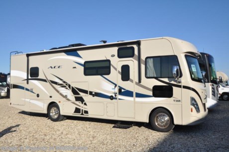 /TX 6-3-17 &lt;a href=&quot;http://www.mhsrv.com/thor-motor-coach/&quot;&gt;&lt;img src=&quot;http://www.mhsrv.com/images/sold-thor.jpg&quot; width=&quot;383&quot; height=&quot;141&quot; border=&quot;0&quot;/&gt;&lt;/a&gt;  2017 Thor Motor Coach A.C.E. Model 30.3 combines many of the most popular features of a class A motor home and a class C motor home to make something truly unique to the RV industry. This unit measures approximately 31 feet in length with 4,594 miles, 2 slide-out rooms, beautiful HD-Max exterior, exterior kitchen, LED TV, bedroom TV, exterior entertainment center, attic fans, ducted A/C, black tank flush, V-10 engine, frameless windows, drop down overhead loft, power side mirrors with integrated side view cameras, hydraulic leveling jacks, a mud-room, roof ladder, Onan generator, electric patio awning with integrated LED lights, stainless steel wheel liners,8K hitch, valve stem extenders, refrigerator, microwave, water heater, one-piece windshield with &quot;20/20 vision&quot; front cap that helps eliminate heat and sunlight from getting into the drivers vision, floor level cockpit window for better visibility while turning, a &quot;below floor&quot; furnace and water heater helping keep the noise to an absolute minimum and the exhaust away from the kids and pets, cockpit mirrors and much more. For additional information and photos please visit Motor Home Specialist at www.MHSRV.com or call 800-335-6054.