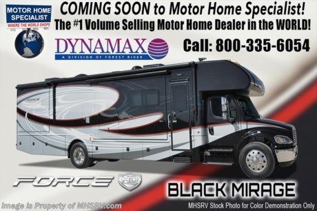 8-7-17 &lt;a href=&quot;http://www.mhsrv.com/other-rvs-for-sale/dynamax-rv/&quot;&gt;&lt;img src=&quot;http://www.mhsrv.com/images/sold-dynamax.jpg&quot; width=&quot;383&quot; height=&quot;141&quot; border=&quot;0&quot; /&gt;&lt;/a&gt; Family Owned &amp; Operated and the #1 Volume Selling Motor Home Dealer in the World. 
MSRP $277,418. The All New 2018 Dynamax Force 36FK HD Super C is approximately 36 feet 8 inch in length with 3 slides and boasts a Cummins ISL 8.9 liter (350HP &amp; 1,000 ft.-lbs. of torque) engine coupled with the incredible Allison 3200 TRV transmission. A few other exciting upgrades on the Force HD include luxurious ceramic tile floors, upgraded window treatments, DVD players on the bunk model, brake controller, (2) 4D batteries, air ride cockpit captain chairs that swivel and color-coordinated solid surface countertops in the kitchen, bath &amp; even the bedroom nightstands. The Force HD combines the affordability of the popular Force motor home with the towing capacity of the Dynamax DX 3 so you can enjoy the best of both worlds. Optional features include solar panels, tile in the bedroom IPO carpet, dual theater seats IPO sofa and a washer/dryer. The 2018 Dynamax Force also features an incredible list of standard equipment including inverter, 8 KW Onan generator, king size bed, cab over loft, bedroom TV, heated tanks, raised panel cabinet doors with hidden hinges, solid surface kitchen countertop, full extension ball bearing drawer guides, fantastic fans, backsplash, LED flush mounted lighting, 7 foot ceilings, keyless entry touchpad lock, automatic leveling system, residential refrigerator with icemaker, 3 burner cooktop, convection microwave, gas/electric water heater, (2) 15,000 BTU roof air conditioners, shower skylight, water filter system, exterior shower and much more.  For additional coach information, brochures, window sticker, videos, photos, Force reviews &amp; testimonials as well as additional information about Motor Home Specialist and our manufacturers please visit us at MHSRV .com or call 800-335-6054.At Motor Home Specialist we DO NOT charge any prep or orientation fees like you will find at other dealerships. All sale prices include a 200 point inspection, interior &amp; exterior wash, detail service and the only dealer performed and fully automated high pressure rain booth test in the industry. You will also receive a thorough coach orientation with an MHSRV technician, an RV Starter&#39;s kit, a night stay in our delivery park featuring landscaped and covered pads with full hook-ups and much more! Read Thousands of Testimonials at MHSRV.com and See What They Had to Say About Their Experience at Motor Home Specialist. WHY PAY MORE?... WHY SETTLE FOR LESS?