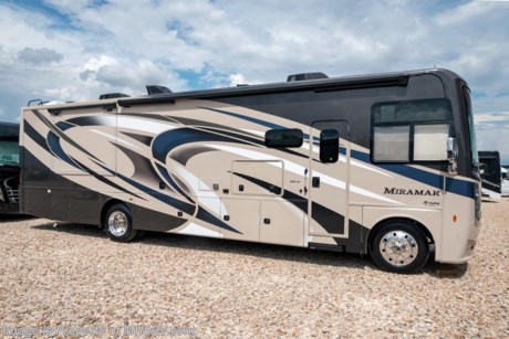 6-3-19 &lt;a href=&quot;http://www.mhsrv.com/thor-motor-coach/&quot;&gt;&lt;img src=&quot;http://www.mhsrv.com/images/sold-thor.jpg&quot; width=&quot;383&quot; height=&quot;141&quot; border=&quot;0&quot;&gt;&lt;/a&gt;   MSRP $173,393. The New 2019 Thor Motor Coach Miramar 35.3 bath &amp; 1/2 class A gas motor home measures approximately 37 feet in length featuring 2 slides, king size Tilt-A-View bed, Ford Triton V-10 engine, Ford 22 Series chassis, high polished aluminum wheels and automatic leveling system with touch pad controls. New features for 2019 include the new HD-Max partial paint exteriors, new d&#233;cor &amp; updated stylings, Wi-Fi extender, solar charge controller, 360 Siphon Vent cap, upgraded exterior entertainment center with sound bar, battery tray now accommodates both 6V &amp; 12V battery configurations and a tankless water heater system. Options include the beautiful HD-Max partial paint exterior and an electric fireplace with remote control. The Thor Motor Coach Miramar also features one of the most impressive lists of standard equipment in the RV industry including a power patio awning with LED lights, Firefly Multiplex Wiring Control System, 84” interior heights, raised panel cabinet doors, induction cooktop, convection microwave, frameless windows, slide-out room awning toppers, heated/remote exterior mirrors with integrated side view cameras, side hinged baggage doors, heated and enclosed holding tanks, residential refrigerator, Onan generator, pass-thru storage, roof ladder, one-piece windshield, bedroom TV, 50 amp service, emergency start switch, electric entrance steps, power privacy shade, soft touch vinyl ceilings, glass door shower and much more. For more complete details on this unit and our entire inventory including brochures, window sticker, videos, photos, reviews &amp; testimonials as well as additional information about Motor Home Specialist and our manufacturers please visit us at MHSRV.com or call 800-335-6054. At Motor Home Specialist, we DO NOT charge any prep or orientation fees like you will find at other dealerships. All sale prices include a 200-point inspection, interior &amp; exterior wash, detail service and a fully automated high-pressure rain booth test and coach wash that is a standout service unlike that of any other in the industry. You will also receive a thorough coach orientation with an MHSRV technician, an RV Starter&#39;s kit, a night stay in our delivery park featuring landscaped and covered pads with full hook-ups and much more! Read Thousands upon Thousands of 5-Star Reviews at MHSRV.com and See What They Had to Say About Their Experience at Motor Home Specialist. WHY PAY MORE?... WHY SETTLE FOR LESS?