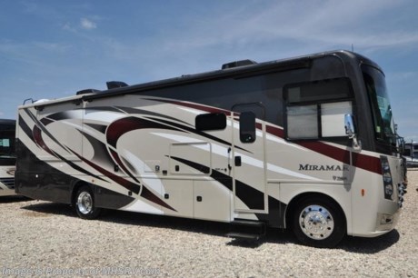 9-18-18 &lt;a href=&quot;http://www.mhsrv.com/thor-motor-coach/&quot;&gt;&lt;img src=&quot;http://www.mhsrv.com/images/sold-thor.jpg&quot; width=&quot;383&quot; height=&quot;141&quot; border=&quot;0&quot;&gt;&lt;/a&gt;  MSRP $173,393. The New 2019 Thor Motor Coach Miramar 35.3 bath &amp; 1/2 class A gas motor home measures approximately 37 feet in length featuring 2 slides, king size Tilt-A-View bed, Ford Triton V-10 engine, Ford 22 Series chassis, high polished aluminum wheels and automatic leveling system with touch pad controls. New features for 2019 include the new HD-Max partial paint exteriors, new d&#233;cor &amp; updated stylings, Wi-Fi extender, solar charge controller, 360 Siphon Vent cap, upgraded exterior entertainment center with sound bar, battery tray now accommodates both 6V &amp; 12V battery configurations and a tankless water heater system. Options include the beautiful HD-Max partial paint exterior and an electric fireplace with remote control. The Thor Motor Coach Miramar also features one of the most impressive lists of standard equipment in the RV industry including a power patio awning with LED lights, Firefly Multiplex Wiring Control System, 84” interior heights, raised panel cabinet doors, induction cooktop, convection microwave, frameless windows, slide-out room awning toppers, heated/remote exterior mirrors with integrated side view cameras, side hinged baggage doors, heated and enclosed holding tanks, residential refrigerator, Onan generator, pass-thru storage, roof ladder, one-piece windshield, bedroom TV, 50 amp service, emergency start switch, electric entrance steps, power privacy shade, soft touch vinyl ceilings, glass door shower and much more. For more complete details on this unit and our entire inventory including brochures, window sticker, videos, photos, reviews &amp; testimonials as well as additional information about Motor Home Specialist and our manufacturers please visit us at MHSRV.com or call 800-335-6054. At Motor Home Specialist, we DO NOT charge any prep or orientation fees like you will find at other dealerships. All sale prices include a 200-point inspection, interior &amp; exterior wash, detail service and a fully automated high-pressure rain booth test and coach wash that is a standout service unlike that of any other in the industry. You will also receive a thorough coach orientation with an MHSRV technician, an RV Starter&#39;s kit, a night stay in our delivery park featuring landscaped and covered pads with full hook-ups and much more! Read Thousands upon Thousands of 5-Star Reviews at MHSRV.com and See What They Had to Say About Their Experience at Motor Home Specialist. WHY PAY MORE?... WHY SETTLE FOR LESS?
