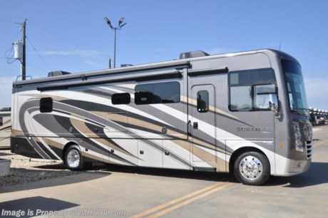 3-16-18 &lt;a href=&quot;http://www.mhsrv.com/thor-motor-coach/&quot;&gt;&lt;img src=&quot;http://www.mhsrv.com/images/sold-thor.jpg&quot; width=&quot;383&quot; height=&quot;141&quot; border=&quot;0&quot;&gt;&lt;/a&gt; 
MSRP $180,031. The all new 2018 Thor Motor Coach Miramar 35.2 class A gas motor home measures approximately 36 feet 10 inches in length featuring 2 slides, theater seats, retractable 50&quot; LED TV, king size bed, Ford Triton V-10 engine, Ford 22 Series chassis, high polished aluminum wheels and automatic leveling system with touch pad controls. New features for 2018 include the Firefly Multiplex Wiring Control System, 84” interior heights, bathroom cabinets raised to 34”, raised panel cabinet doors, induction cooktop, convection microwave, Tilt-A-View bed in select models, pre-wired for solar charging as well as new front &amp; rear caps. Options include the beautiful full body paint exterior and frameless dual pane windows. The Thor Motor Coach Miramar also features one of the most impressive lists of standard equipment in the RV industry including a power patio awning with LED lights, frameless windows, slide-out room awning toppers, heated/remote exterior mirrors with integrated side view cameras, side hinged baggage doors, heated and enclosed holding tanks, residential refrigerator, Onan generator, water heater, pass-thru storage, roof ladder, one-piece windshield, bedroom TV, 50 amp service, emergency start switch, hitch, electric entrance steps, power privacy shade, soft touch vinyl ceilings, glass door shower and much more. For more complete details on this unit including sale prices, brochures, window sticker, videos, photos, reviews &amp; testimonials as well as additional information about Motor Home Specialist and our manufacturers please visit us at MHSRV .com or call 800-335-6054. At Motor Home Specialist we DO NOT charge any prep or orientation fees like you will find at other dealerships. All sale prices include a 200 point inspection, interior &amp; exterior detail service and the only dealer performed and fully automated high pressure wash and rain booth test in the industry. You will also receive a thorough coach orientation with an MHSRV technician, a MHSRV Starter&#39;s kit, a night stay in our delivery park featuring landscaped and covered pads with full hook-ups and much more! Read Thousands-upon-thousands of 5-Star Reviews at MHSRV.com and See What They Had to Say About Their Experience at Motor Home Specialist. WHY PAY MORE?... WHY SETTLE FOR LESS?