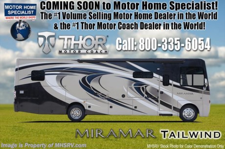 2-23-18 &lt;a href=&quot;http://www.mhsrv.com/thor-motor-coach/&quot;&gt;&lt;img src=&quot;http://www.mhsrv.com/images/sold-thor.jpg&quot; width=&quot;383&quot; height=&quot;141&quot; border=&quot;0&quot;&gt;&lt;/a&gt; MSRP $172,875. The all new 2018 Thor Motor Coach Miramar 35.2 class A gas motor home measures approximately 36 feet 10 inches in length featuring 2 slides, theater seats, retractable 50&quot; LED TV, king size bed, Ford Triton V-10 engine, Ford 22 Series chassis, high polished aluminum wheels and automatic leveling system with touch pad controls. New features for 2018 include the Firefly Multiplex Wiring Control System, 84” interior heights, bathroom cabinets raised to 34”, raised panel cabinet doors, induction cooktop, convection microwave, Tilt-A-View bed in select models, pre-wired for solar charging as well as new front &amp; rear caps. The Thor Motor Coach Miramar also features one of the most impressive lists of standard equipment in the RV industry including a power patio awning with LED lights, frameless windows, slide-out room awning toppers, heated/remote exterior mirrors with integrated side view cameras, side hinged baggage doors, heated and enclosed holding tanks, residential refrigerator, Onan generator, water heater, pass-thru storage, roof ladder, one-piece windshield, bedroom TV, 50 amp service, emergency start switch, hitch, electric entrance steps, power privacy shade, soft touch vinyl ceilings, glass door shower and much more. For more complete details on this unit and our entire inventory including brochures, window sticker, videos, photos, reviews &amp; testimonials as well as additional information about Motor Home Specialist and our manufacturers please visit us at MHSRV.com or call 800-335-6054. At Motor Home Specialist, we DO NOT charge any prep or orientation fees like you will find at other dealerships. All sale prices include a 200-point inspection, interior &amp; exterior wash, detail service and a fully automated high-pressure rain booth test and coach wash that is a standout service unlike that of any other in the industry. You will also receive a thorough coach orientation with an MHSRV technician, an RV Starter&#39;s kit, a night stay in our delivery park featuring landscaped and covered pads with full hook-ups and much more! Read Thousands upon Thousands of 5-Star Reviews at MHSRV.com and See What They Had to Say About Their Experience at Motor Home Specialist. WHY PAY MORE?... WHY SETTLE FOR LESS?
