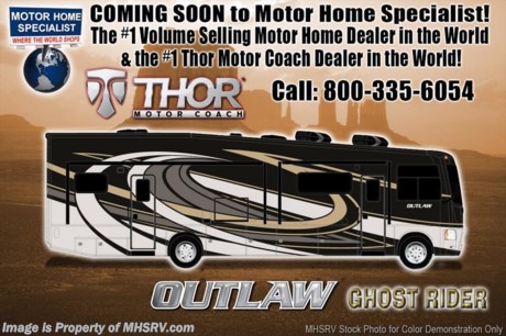 3-9-18 &lt;a href=&quot;http://www.mhsrv.com/thor-motor-coach/&quot;&gt;&lt;img src=&quot;http://www.mhsrv.com/images/sold-thor.jpg&quot; width=&quot;383&quot; height=&quot;141&quot; border=&quot;0&quot;&gt;&lt;/a&gt; MSRP $200,101.  New 2018 Thor Motor Coach Outlaw Toy Hauler model 37RB is approximately 38 feet 9 inches in length with 2 slide-out rooms, Ford 26-Series chassis with Triton V-10 engine, frameless windows, high polished aluminum wheels, residential refrigerator, electric rear patio awning, , bug screen curtain in the garage, roller shades on the driver &amp; passenger windows, as well as drop down ramp door with spring assist &amp; railing for patio use.  Options include the beautiful full body exterior, 2 opposing leatherette sofas in the garage and frameless dual pane windows. The Outlaw toy hauler RV has an incredible list of standard features including beautiful wood &amp; interior decor packages,  auxiliary fuel filling station with separate tank, performance headlights, &quot;Anti-Gravity&quot; rear ramp doors with key activated release, Morryde Snap-In patio rail system, LED TVs including an exterior entertainment center, (3) A/C units, Bluetooth enable coach radio system with exterior speakers, power patio awing with integrated LED lighting, dual side entrance doors, 1-piece windshield, a 5500 Onan generator, 3 camera monitoring system, automatic leveling system, Soft Touch leather furniture, day/night shades and much more. For more complete details on this unit and our entire inventory including brochures, window sticker, videos, photos, reviews &amp; testimonials as well as additional information about Motor Home Specialist and our manufacturers please visit us at MHSRV.com or call 800-335-6054. At Motor Home Specialist, we DO NOT charge any prep or orientation fees like you will find at other dealerships. All sale prices include a 200-point inspection, interior &amp; exterior wash, detail service and a fully automated high-pressure rain booth test and coach wash that is a standout service unlike that of any other in the industry. You will also receive a thorough coach orientation with an MHSRV technician, an RV Starter&#39;s kit, a night stay in our delivery park featuring landscaped and covered pads with full hook-ups and much more! Read Thousands upon Thousands of 5-Star Reviews at MHSRV.com and See What They Had to Say About Their Experience at Motor Home Specialist. WHY PAY MORE?... WHY SETTLE FOR LESS?
