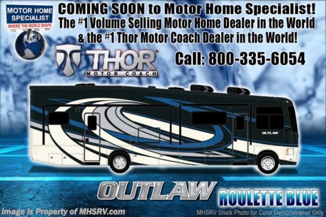 12-4-17 &lt;a href=&quot;http://www.mhsrv.com/thor-motor-coach/&quot;&gt;&lt;img src=&quot;http://www.mhsrv.com/images/sold-thor.jpg&quot; width=&quot;383&quot; height=&quot;141&quot; border=&quot;0&quot; /&gt;&lt;/a&gt;       MSRP $198,001. New 2018 Thor Motor Coach Outlaw Toy Hauler model 37RB is approximately 38 feet 9 inches in length with 2 slide-out rooms, Ford 26-Series chassis with Triton V-10 engine, frameless windows, high polished aluminum wheels, residential refrigerator, electric rear patio awning, , bug screen curtain in the garage, roller shades on the driver &amp; passenger windows, as well as drop down ramp door with spring assist &amp; railing for patio use.  Options include the beautiful full body exterior, 2 opposing leatherette sofas in the garage and frameless dual pane windows. The Outlaw toy hauler RV has an incredible list of standard features including beautiful wood &amp; interior decor packages,  auxiliary fuel filling station with separate tank, performance headlights, &quot;Anti-Gravity&quot; rear ramp doors with key activated release, Morryde Snap-In patio rail system, LED TVs including an exterior entertainment center, (3) A/C units, Bluetooth enable coach radio system with exterior speakers, power patio awing with integrated LED lighting, dual side entrance doors, 1-piece windshield, a 5500 Onan generator, 3 camera monitoring system, automatic leveling system, Soft Touch leather furniture, day/night shades and much more. For more complete details on this unit and our entire inventory including brochures, window sticker, videos, photos, reviews &amp; testimonials as well as additional information about Motor Home Specialist and our manufacturers please visit us at MHSRV.com or call 800-335-6054. At Motor Home Specialist, we DO NOT charge any prep or orientation fees like you will find at other dealerships. All sale prices include a 200-point inspection, interior &amp; exterior wash, detail service and a fully automated high-pressure rain booth test and coach wash that is a standout service unlike that of any other in the industry. You will also receive a thorough coach orientation with an MHSRV technician, an RV Starter&#39;s kit, a night stay in our delivery park featuring landscaped and covered pads with full hook-ups and much more! Read Thousands upon Thousands of 5-Star Reviews at MHSRV.com and See What They Had to Say About Their Experience at Motor Home Specialist. WHY PAY MORE?... WHY SETTLE FOR LESS?