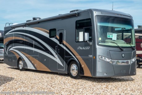 6-3-19 &lt;a href=&quot;http://www.mhsrv.com/thor-motor-coach/&quot;&gt;&lt;img src=&quot;http://www.mhsrv.com/images/sold-thor.jpg&quot; width=&quot;383&quot; height=&quot;141&quot; border=&quot;0&quot;&gt;&lt;/a&gt;   MSRP $246,300. The New 2019 Thor Motor Coach Palazzo Diesel Pusher Model 36.1 Bath &amp; 1/2 is approximately 37 feet 7 inches in length and features (2) slide-out rooms, bath &amp; 1/2, 340 HP Cummins diesel engine with 700 lbs. of torque and a Freightliner XC chassis. New features for 2019 include new front &amp; rear caps with lighted Thor emblem on the front hood, upgraded furniture throughout, Bluetooth soundbar &amp; large LED TX in the exterior entertainment center, induction cooktop, touchscreen multiplex control system with smartphone app, Winegard ConnecT 4G/Wi-Fi system, 360 Siphon Vent cap and metal adjustable shelving hardware throughout. The Palazzo also features a Carefree Latitude legless awning with Fixguard weather wrap, invisible front paint protection &amp; front electric drop-down overhead loft, 6,000 Onan diesel generator with AGS, solid surface counters, power driver&#39;s seat, inverter, residential refrigerator, solid surface countertops, (2) ducted roof A/C units, 3-camera monitoring system, one piece windshield, fiberglass storage compartments, fully automatic hydraulic leveling system, automatic entry step and much more. For more complete details on this unit and our entire inventory including brochures, window sticker, videos, photos, reviews &amp; testimonials as well as additional information about Motor Home Specialist and our manufacturers please visit us at MHSRV.com or call 800-335-6054. At Motor Home Specialist, we DO NOT charge any prep or orientation fees like you will find at other dealerships. All sale prices include a 200-point inspection, interior &amp; exterior wash, detail service and a fully automated high-pressure rain booth test and coach wash that is a standout service unlike that of any other in the industry. You will also receive a thorough coach orientation with an MHSRV technician, an RV Starter&#39;s kit, a night stay in our delivery park featuring landscaped and covered pads with full hook-ups and much more! Read Thousands upon Thousands of 5-Star Reviews at MHSRV.com and See What They Had to Say About Their Experience at Motor Home Specialist. WHY PAY MORE?... WHY SETTLE FOR LESS?