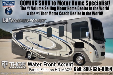 /TX 9-30-17 &lt;a href=&quot;http://www.mhsrv.com/thor-motor-coach/&quot;&gt;&lt;img src=&quot;http://www.mhsrv.com/images/sold-thor.jpg&quot; width=&quot;383&quot; height=&quot;141&quot; border=&quot;0&quot; /&gt;&lt;/a&gt;  Visit MHSRV.com or Call 800-335-6054 for Sale Pricing on New Arrival 2018 Models and Blow-Out Sale Prices on All Remaining 2017&#39;s! Over $135 Million Dollars in Inventory. Fifteen Major Manufacturers Available. RVs from $19,999 to Over $2 Million and Every Price Point in between. No Games. No Gimmicks. Just Upfront &amp; Every Day Low Sale Prices &amp; Exceptional Service. Why Pay More? Why Settle for Less? 
MSRP $146,250. New 2018 Thor Motor Coach Windsport 35M bath &amp; 1/2 is approximately 36 feet 9 inches in length with 2 slides, king size bed, exterior TV, Ford Triton V-10 engine and automatic leveling jacks. New features for 2018 include updated d&#233;cor, thicker solid surface counters, raised bathroom vanity, flush covered glass stove top, LED running &amp; marker lights, pre-wired for solar charging, power driver seat and more. Optional equipment includes the beautiful partial paint HD-Max high gloss exterior. The Thor Motor Coach Windsport RV also features a tinted one piece windshield, heated and enclosed underbelly, black tank flush, LED ceiling lighting, bedroom TV, power overhead loft, frameless windows, power patio awning with LED lighting, night shades, kitchen backsplash, refrigerator, microwave and much more. For more complete details on this unit including brochures, window sticker, videos, photos, reviews &amp; testimonials as well as additional information about Motor Home Specialist and our manufacturers please visit us at MHSRV.com or call 800-335-6054. At Motor Home Specialist we DO NOT charge any prep or orientation fees like you will find at other dealerships. All sale prices include a 200 point inspection, interior &amp; exterior wash, detail service and the only dealer performed and fully automated high pressure rain booth test in the industry. You will also receive a thorough coach orientation with an MHSRV technician, an RV Starter&#39;s kit, a night stay in our delivery park featuring landscaped and covered pads with full hook-ups and much more! Read Thousands of Testimonials at MHSRV.com and See What They Had to Say About Their Experience at Motor Home Specialist. WHY PAY MORE?... WHY SETTLE FOR LESS?