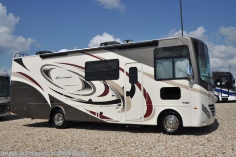 9-13-17 &lt;a href=&quot;http://www.mhsrv.com/thor-motor-coach/&quot;&gt;&lt;img src=&quot;http://www.mhsrv.com/images/sold-thor.jpg&quot; width=&quot;383&quot; height=&quot;141&quot; border=&quot;0&quot; /&gt;&lt;/a&gt; 
MSRP $132,938. New 2018 Thor Motor Coach Hurricane 29M is approximately 30 feet 8 inches in length with a full wall slide, king bed, exterior TV, Ford Triton V-10 engine and automatic leveling jacks. New features for 2018 include updated d&#233;cor, thicker solid surface counters, raised bathroom vanity, flush covered glass stove top, LED running &amp; marker lights, pre-wired for solar charging, power driver seat and more. Optional equipment includes the beautiful partial paint HD-Max high gloss exterior, dual A/C, 50-amp service and 5.5KW generator. The Thor Motor Coach Hurricane RV also features a tinted one piece windshield, heated and enclosed underbelly, black tank flush, LED ceiling lighting, bedroom TV, power overhead loft, frameless windows, power patio awning with LED lighting, night shades, kitchen backsplash, refrigerator, microwave and much more. For more complete details on this unit including brochures, window sticker, videos, photos, reviews &amp; testimonials as well as additional information about Motor Home Specialist and our manufacturers please visit us at MHSRV.com or call 800-335-6054. At Motor Home Specialist we DO NOT charge any prep or orientation fees like you will find at other dealerships. All sale prices include a 200 point inspection, interior &amp; exterior wash, detail service and the only dealer performed and fully automated high pressure rain booth test in the industry. You will also receive a thorough coach orientation with an MHSRV technician, an RV Starter&#39;s kit, a night stay in our delivery park featuring landscaped and covered pads with full hook-ups and much more! Read Thousands of Testimonials at MHSRV.com and See What They Had to Say About Their Experience at Motor Home Specialist. WHY PAY MORE?... WHY SETTLE FOR LESS?