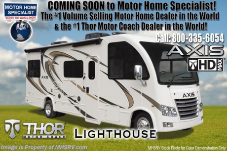 10-2-2017 &lt;a href=&quot;http://www.mhsrv.com/thor-motor-coach/&quot;&gt;&lt;img src=&quot;http://www.mhsrv.com/images/sold-thor.jpg&quot; width=&quot;383&quot; height=&quot;141&quot; border=&quot;0&quot; /&gt;&lt;/a&gt;  Over $135 Million Dollars in Inventory. Fifteen Major Manufacturers Available. RVs from $19,999 to Over $2 Million and Every Price Point in between. No Games. No Gimmicks. Just Upfront &amp; Every Day Low Sale Prices &amp; Exceptional Service. Why Pay More? Why Settle For Less?
MSRP $110,333. Thor Motor Coach has done it again with the world&#39;s first RUV! (Recreational Utility Vehicle) Check out the New 2018 Thor Motor Coach Axis RUV Model 25.4 with slide-out room.  The Axis combines Style, Function, Affordability &amp; Innovation like no other RV available in the industry today! It is powered by a Ford Triton V-10 engine and is approximately 27 feet in length. Taking superior drivability even one step further, the Axis will also feature something normally only found in a high-end luxury diesel pusher motor coach... an Independent Front Suspension system! With a style all its own the Axis will provide superior handling and fuel economy and appeal to couples &amp; family RVers as well. You will also find another full size power drop down loft above the cockpit, spacious living room and even pass-through exterior storage. Optional equipment includes the HD-Max colored sidewalls and holding tanks with heat pads. New features for 2018 include euro-style cabinet doors with soft close hidden hinges, numerous d&#233;cor updates, attic fan with vent cover mad standard, 15K BTU A/C, larger galley windows, 2 burner gas cooktop, below counter convection microwave, stainless steel galley sink, bathroom vanity heights raised, LED accent lighting throughout, roller shades, new front cap, armless awning, LED running lights and many more. You will also be pleased to find a host of feature appointments that include tinted and frameless windows, power patio awning with LED lights, living room TV, LED ceiling lights, Onan generator, water heater, power and heated mirrors with integrated side-view cameras, back-up camera, 8,000 lb. trailer hitch, spacious cockpit design with unparalleled visibility as well as a fold out map/laptop table and an additional cab table that can easily be stored when traveling.  For more complete details on this unit including brochures, window sticker, videos, photos, reviews &amp; testimonials as well as additional information about Motor Home Specialist and our manufacturers please visit us at MHSRV.com or call 800-335-6054. At Motor Home Specialist we DO NOT charge any prep or orientation fees like you will find at other dealerships. All sale prices include a 200 point inspection, interior &amp; exterior wash, detail service and the only dealer performed and fully automated high pressure rain booth test in the industry. You will also receive a thorough coach orientation with an MHSRV technician, an RV Starter&#39;s kit, a night stay in our delivery park featuring landscaped and covered pads with full hook-ups and much more! Read Thousands of Testimonials at MHSRV.com and See What They Had to Say About Their Experience at Motor Home Specialist. WHY PAY MORE?... WHY SETTLE FOR LESS?