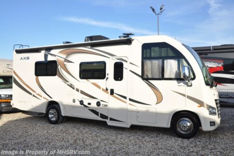 9-18-18 &lt;a href=&quot;http://www.mhsrv.com/thor-motor-coach/&quot;&gt;&lt;img src=&quot;http://www.mhsrv.com/images/sold-thor.jpg&quot; width=&quot;383&quot; height=&quot;141&quot; border=&quot;0&quot;&gt;&lt;/a&gt;  
MSRP $114,533. Thor Motor Coach has done it again with the world&#39;s first RUV! (Recreational Utility Vehicle) Check out the New 2018 Thor Motor Coach Axis RUV Model 25.5 with slide-out room and two beds that convert to a king bed! The Axis combines Style, Function, Affordability &amp; Innovation like no other RV available in the industry today! It is powered by a Ford Triton V-10 engine and is approximately 27 feet in length. Taking superior drivability even one step further, the Axis will also feature something normally only found in a high-end luxury diesel pusher motor coach... an Independent Front Suspension system! With a style all its own the Axis will provide superior handling and fuel economy and appeal to couples &amp; family RVers as well. You will also find another full size power drop down loft above the cockpit, spacious living room and even pass-through exterior storage. Optional equipment includes the HD-Max colored sidewalls and holding tanks with heat pads. New features for 2018 include euro-style cabinet doors with soft close hidden hinges, numerous d&#233;cor updates, attic fan with vent cover mad standard, 15K BTU A/C, larger galley windows, 2 burner gas cooktop, below counter convection microwave, stainless steel galley sink, bathroom vanity heights raised, LED accent lighting throughout, roller shades, new front cap, armless awning, LED running lights and many more. You will also be pleased to find a host of feature appointments that include tinted and frameless windows, power patio awning with LED lights, living room TV, LED ceiling lights, Onan generator, water heater, power and heated mirrors with integrated side-view cameras, back-up camera, 8,000 lb. trailer hitch, spacious cockpit design with unparalleled visibility as well as a fold out map/laptop table and an additional cab table that can easily be stored when traveling.  For more complete details on this unit and our entire inventory including brochures, window sticker, videos, photos, reviews &amp; testimonials as well as additional information about Motor Home Specialist and our manufacturers please visit us at MHSRV.com or call 800-335-6054. At Motor Home Specialist, we DO NOT charge any prep or orientation fees like you will find at other dealerships. All sale prices include a 200-point inspection, interior &amp; exterior wash, detail service and a fully automated high-pressure rain booth test and coach wash that is a standout service unlike that of any other in the industry. You will also receive a thorough coach orientation with an MHSRV technician, an RV Starter&#39;s kit, a night stay in our delivery park featuring landscaped and covered pads with full hook-ups and much more! Read Thousands upon Thousands of 5-Star Reviews at MHSRV.com and See What They Had to Say About Their Experience at Motor Home Specialist. WHY PAY MORE?... WHY SETTLE FOR LESS?