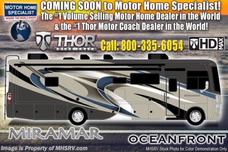8-13-18 &lt;a href=&quot;http://www.mhsrv.com/thor-motor-coach/&quot;&gt;&lt;img src=&quot;http://www.mhsrv.com/images/sold-thor.jpg&quot; width=&quot;383&quot; height=&quot;141&quot; border=&quot;0&quot;&gt;&lt;/a&gt;   MSRP $177,750. The New 2019 Thor Motor Coach Miramar 35.2 class A gas motor home measures approximately 37 feet in length featuring 2 slides, king size Tilt-A-View bed, Ford Triton V-10 engine, Ford 22 Series chassis, high polished aluminum wheels and automatic leveling system with touch pad controls. New features for 2019 include the new HD-Max partial paint exteriors, new d&#233;cor &amp; updated stylings, Wi-Fi extender, solar charge controller, 360 Siphon Vent cap, upgraded exterior entertainment center with sound bar, battery tray now accommodates both 6V &amp; 12V battery configurations and a tankless water heater system. The Thor Motor Coach Miramar also features one of the most impressive lists of standard equipment in the RV industry including a power patio awning with LED lights, Firefly Multiplex Wiring Control System, 84” interior heights, raised panel cabinet doors, induction cooktop, convection microwave, frameless windows, slide-out room awning toppers, heated/remote exterior mirrors with integrated side view cameras, side hinged baggage doors, heated and enclosed holding tanks, residential refrigerator, Onan generator, water heater, pass-thru storage, roof ladder, one-piece windshield, bedroom TV, 50 amp service, emergency start switch, electric entrance steps, power privacy shade, soft touch vinyl ceilings, glass door shower and much more. For more complete details on this unit and our entire inventory including brochures, window sticker, videos, photos, reviews &amp; testimonials as well as additional information about Motor Home Specialist and our manufacturers please visit us at MHSRV.com or call 800-335-6054. At Motor Home Specialist, we DO NOT charge any prep or orientation fees like you will find at other dealerships. All sale prices include a 200-point inspection, interior &amp; exterior wash, detail service and a fully automated high-pressure rain booth test and coach wash that is a standout service unlike that of any other in the industry. You will also receive a thorough coach orientation with an MHSRV technician, an RV Starter&#39;s kit, a night stay in our delivery park featuring landscaped and covered pads with full hook-ups and much more! Read Thousands upon Thousands of 5-Star Reviews at MHSRV.com and See What They Had to Say About Their Experience at Motor Home Specialist. WHY PAY MORE?... WHY SETTLE FOR LESS?