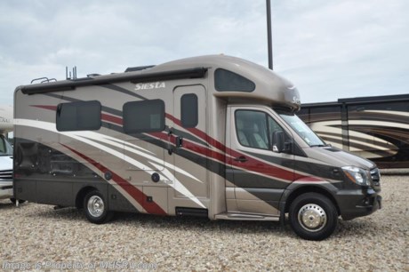 3-16-18 &lt;a href=&quot;http://www.mhsrv.com/thor-motor-coach/&quot;&gt;&lt;img src=&quot;http://www.mhsrv.com/images/sold-thor.jpg&quot; width=&quot;383&quot; height=&quot;141&quot; border=&quot;0&quot;&gt;&lt;/a&gt;  MSRP $145,045. New 2018 Thor Motor Coach Four Winds Siesta Sprinter Diesel model 24SV is approximately 26 feet in length with two beds that can convert into a king size bed, slide-out room, Mercedes Benz 3500 chassis and a Mercedes V-6 diesel engine. New features for 2018 include a leather steering wheel with audio buttons, armless awning with light bar, Firefly Integrations Multiplex wiring control system, lighted battery disconnect switch, induction cooktop, kitchen countertop extension, exterior lights to all storage compartments and many more. This amazing sprinter diesel also features the Summit Package option which includes a touch screen dash radio with Bluetooth, navigation, Sirius as well as Winegard Connect +4G, sound system with sub, Mobile Eye Lane Assist, side view cameras, upgraded cockpit window shades and a 100w solar panel.  Additional optional equipment includes the beautiful full body paint, attic fan in bedroom, upgraded A/C with heat pump, 3.2KW diesel generator, holding tanks with heat pads, second auxiliary battery and an electric stabilizing system. The new Four Winds Siesta Sprinter also features power windows &amp; locks, keyless entry, power vent, back up camera, 3-point seat belts, driver &amp; passenger airbags, heated remote side mirrors, fiberglass running boards, hitch, roof ladder, outside shower, electric step &amp; much more. For more complete details on this unit and our entire inventory including brochures, window sticker, videos, photos, reviews &amp; testimonials as well as additional information about Motor Home Specialist and our manufacturers please visit us at MHSRV.com or call 800-335-6054. At Motor Home Specialist, we DO NOT charge any prep or orientation fees like you will find at other dealerships. All sale prices include a 200-point inspection, interior &amp; exterior wash, detail service and a fully automated high-pressure rain booth test and coach wash that is a standout service unlike that of any other in the industry. You will also receive a thorough coach orientation with an MHSRV technician, an RV Starter&#39;s kit, a night stay in our delivery park featuring landscaped and covered pads with full hook-ups and much more! Read Thousands upon Thousands of 5-Star Reviews at MHSRV.com and See What They Had to Say About Their Experience at Motor Home Specialist. WHY PAY MORE?... WHY SETTLE FOR LESS?