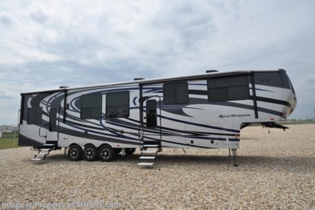 /sold 4/20/18 MSRP $121,562. The Road Warrior multi-lifestyle vehicles combine all the best that fifth wheel RVing has to offer with the versatility of a toy hauler garage model. New 2018 Heartland Road Warrior 425RW fifth wheel RV is approximately 43 feet 9 inches in length featuring bath &amp; 1/2, bunk beds, king size bed, generator &amp; more! Options include the beautiful full body paint exterior, residential refrigerator, Dyson cordless vacuum, 3rd A/C, dual pane windows, (2) Fantastic Fans, Canadian Arctic Package, ramp door patio with electric awning, ramp door patio steps, 3 season removable garage wall, removable edged cargo carpet, exterior LED TV and a large garage TV! This beautiful fifth wheel also includes the Road Warrior Suite Package which features hardwood cabinet doors and drawers with hidden hinges and full extension ball bearing drawer guides, solid surface counter tops, stainless steel single basin kitchen sink with residential style faucet, 3 burner range, stainless steel oven cover with auto ignite, convection microwave, 10 gallon water heater, cold crack resistant Beauflor, LED TV&#39;s in living room and bedroom, residential style furniture, LED interior lighting, fireplace, and second 20 gallon auxiliary fuel cell. Just a few of the standard features on this versatile RV include quad aluminum entry steps, hydraulic 6-point leveling system, 7000 pound Dexter axles, 50 amp service, 5.5KW Onan generator, heated and enclosed underbelly, slam latch baggage doors, LED stop/turn/tail lights, painted fiberglass front cap, spare tire and carrier, back-up camera prep, solar prep, power side awning with LED light, beaver tail storage, 30 gallon fuel station with time, rear garage screen, rear electric queen bed with convertible sofa, second power awning and much more. For more complete details on this unit and our entire inventory including brochures, window sticker, videos, photos, reviews &amp; testimonials as well as additional information about Motor Home Specialist and our manufacturers please visit us at MHSRV.com or call 800-335-6054. At Motor Home Specialist, we DO NOT charge any prep or orientation fees like you will find at other dealerships. All sale prices include a 200-point inspection and interior &amp; exterior wash and detail service. You will also receive a thorough RV orientation with an MHSRV technician, an RV Starter&#39;s kit, a night stay in our delivery park featuring landscaped and covered pads with full hook-ups and much more! Read Thousands upon Thousands of 5-Star Reviews at MHSRV.com and See What They Had to Say About Their Experience at Motor Home Specialist. WHY PAY MORE?... WHY SETTLE FOR LESS?