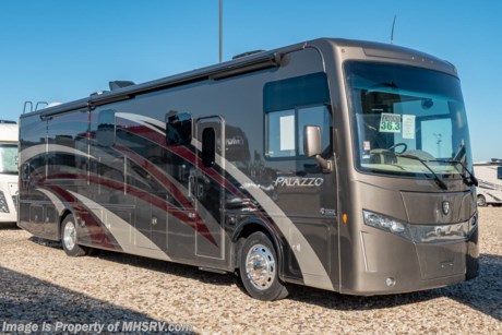 9/11/19 &lt;a href=&quot;http://www.mhsrv.com/thor-motor-coach/&quot;&gt;&lt;img src=&quot;http://www.mhsrv.com/images/sold-thor.jpg&quot; width=&quot;383&quot; height=&quot;141&quot; border=&quot;0&quot;&gt;&lt;/a&gt; MSRP $245,850. The New 2019 Thor Motor Coach Palazzo Diesel Pusher Model 36.3 bath &amp; &#189; is approximately 37 feet 7 inches in length and features 2 slide-out rooms, king Tilt-A-View bed, 340 HP Cummins diesel engine with 700 lbs. of torque and a Freightliner XC chassis. New features for 2019 include new front &amp; rear caps with lighted Thor emblem on the front hood, upgraded furniture throughout, Bluetooth soundbar &amp; large LED TX in the exterior entertainment center, induction cooktop, touchscreen multiplex control system with smartphone app, Winegard ConnecT 4G/Wi-Fi system, 360 Siphon Vent cap and metal adjustable shelving hardware throughout. The Palazzo also features a Carefree Latitude legless awning with Fixguard weather wrap, invisible front paint protection &amp; front electric drop-down overhead loft, 6,000 Onan diesel generator with AGS, solid surface counters, power driver&#39;s seat, inverter, residential refrigerator, solid surface countertops, (2) ducted roof A/C units, 3-camera monitoring system, one piece windshield, fiberglass storage compartments, fully automatic hydraulic leveling system, automatic entry step and much more. For more complete details on this unit and our entire inventory including brochures, window sticker, videos, photos, reviews &amp; testimonials as well as additional information about Motor Home Specialist and our manufacturers please visit us at MHSRV.com or call 800-335-6054. At Motor Home Specialist, we DO NOT charge any prep or orientation fees like you will find at other dealerships. All sale prices include a 200-point inspection, interior &amp; exterior wash, detail service and a fully automated high-pressure rain booth test and coach wash that is a standout service unlike that of any other in the industry. You will also receive a thorough coach orientation with an MHSRV technician, an RV Starter&#39;s kit, a night stay in our delivery park featuring landscaped and covered pads with full hook-ups and much more! Read Thousands upon Thousands of 5-Star Reviews at MHSRV.com and See What They Had to Say About Their Experience at Motor Home Specialist. WHY PAY MORE?... WHY SETTLE FOR LESS?