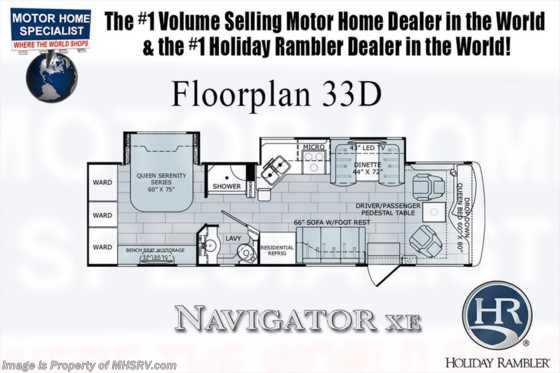 2018 Holiday Rambler Navigator XE 33D RV for Sale W/ Sat, Res Fridge, W/D Floorplan