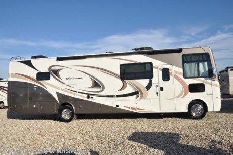 12-10-18 &lt;a href=&quot;http://www.mhsrv.com/thor-motor-coach/&quot;&gt;&lt;img src=&quot;http://www.mhsrv.com/images/sold-thor.jpg&quot; width=&quot;383&quot; height=&quot;141&quot; border=&quot;0&quot;&gt;&lt;/a&gt;  
MSRP $144,525. New 2018 Thor Motor Coach Hurricane 34P is approximately 36 feet in length with 2 slides, king size bed, exterior TV, Ford Triton V-10 engine and automatic leveling jacks. New features for 2018 include the beautiful partial paint HD-Max high gloss exterior, updated d&#233;cor, thicker solid surface counters, raised bathroom vanity, flush covered glass stove top, LED running &amp; marker lights, pre-wired for solar charging, power driver seat and more. The Thor Motor Coach Hurricane RV also features a tinted one piece windshield, heated and enclosed underbelly, black tank flush, LED ceiling lighting, bedroom TV, power overhead loft, frameless windows, power patio awning with LED lighting, night shades, kitchen backsplash, refrigerator, microwave and much more. For more complete details on this unit including brochures, window sticker, videos, photos, reviews &amp; testimonials as well as additional information about Motor Home Specialist and our manufacturers please visit us at MHSRV.com or call 800-335-6054. At Motor Home Specialist we DO NOT charge any prep or orientation fees like you will find at other dealerships. All sale prices include a 200 point inspection, interior &amp; exterior wash, detail service and the only dealer performed and fully automated high pressure rain booth test in the industry. You will also receive a thorough coach orientation with an MHSRV technician, an RV Starter&#39;s kit, a night stay in our delivery park featuring landscaped and covered pads with full hook-ups and much more! Read Thousands of Testimonials at MHSRV.com and See What They Had to Say About Their Experience at Motor Home Specialist. WHY PAY MORE?... WHY SETTLE FOR LESS?
