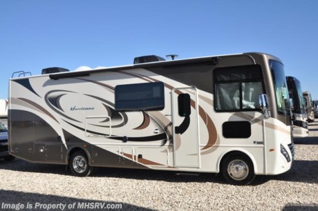 2-5-18 &lt;a href=&quot;http://www.mhsrv.com/thor-motor-coach/&quot;&gt;&lt;img src=&quot;http://www.mhsrv.com/images/sold-thor.jpg&quot; width=&quot;383&quot; height=&quot;141&quot; border=&quot;0&quot;&gt;&lt;/a&gt; 
MSRP $135,788. New 2018 Thor Motor Coach Hurricane 29M is approximately 30 feet 8 inches in length with a full wall slide, king bed, exterior TV, Ford Triton V-10 engine and automatic leveling jacks. New features for 2018 include updated d&#233;cor, thicker solid surface counters, raised bathroom vanity, flush covered glass stove top, LED running &amp; marker lights, pre-wired for solar charging, power driver seat and more. Optional equipment includes the beautiful partial paint HD-Max high gloss exterior, dual A/C, 50-amp service and 5.5KW generator. The Thor Motor Coach Hurricane RV also features a tinted one piece windshield, heated and enclosed underbelly, black tank flush, LED ceiling lighting, bedroom TV, power overhead loft, frameless windows, power patio awning with LED lighting, night shades, kitchen backsplash, refrigerator, microwave and much more. For more complete details on this unit and our entire inventory including brochures, window sticker, videos, photos, reviews &amp; testimonials as well as additional information about Motor Home Specialist and our manufacturers please visit us at MHSRV.com or call 800-335-6054. At Motor Home Specialist, we DO NOT charge any prep or orientation fees like you will find at other dealerships. All sale prices include a 200-point inspection, interior &amp; exterior wash, detail service and a fully automated high-pressure rain booth test and coach wash that is a standout service unlike that of any other in the industry. You will also receive a thorough coach orientation with an MHSRV technician, an RV Starter&#39;s kit, a night stay in our delivery park featuring landscaped and covered pads with full hook-ups and much more! Read Thousands upon Thousands of 5-Star Reviews at MHSRV.com and See What They Had to Say About Their Experience at Motor Home Specialist. WHY PAY MORE?... WHY SETTLE FOR LESS?