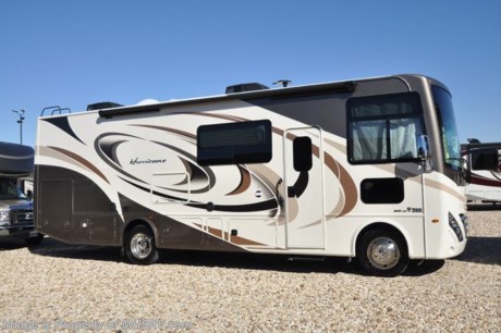  9-18-18 &lt;a href=&quot;http://www.mhsrv.com/thor-motor-coach/&quot;&gt;&lt;img src=&quot;http://www.mhsrv.com/images/sold-thor.jpg&quot; width=&quot;383&quot; height=&quot;141&quot; border=&quot;0&quot;&gt;&lt;/a&gt;  
MSRP $135,263. New 2018 Thor Motor Coach Hurricane 29M is approximately 30 feet 8 inches in length with a full wall slide, king bed, exterior TV, Ford Triton V-10 engine and automatic leveling jacks. New features for 2018 include updated d&#233;cor, thicker solid surface counters, raised bathroom vanity, flush covered glass stove top, LED running &amp; marker lights, pre-wired for solar charging, power driver seat and more. Optional equipment includes the beautiful partial paint HD-Max high gloss exterior, dual A/C, 50-amp service and 5.5KW generator. The Thor Motor Coach Hurricane RV also features a tinted one piece windshield, heated and enclosed underbelly, black tank flush, LED ceiling lighting, bedroom TV, power overhead loft, frameless windows, power patio awning with LED lighting, night shades, kitchen backsplash, refrigerator, microwave and much more. For more complete details on this unit and our entire inventory including brochures, window sticker, videos, photos, reviews &amp; testimonials as well as additional information about Motor Home Specialist and our manufacturers please visit us at MHSRV.com or call 800-335-6054. At Motor Home Specialist, we DO NOT charge any prep or orientation fees like you will find at other dealerships. All sale prices include a 200-point inspection, interior &amp; exterior wash, detail service and a fully automated high-pressure rain booth test and coach wash that is a standout service unlike that of any other in the industry. You will also receive a thorough coach orientation with an MHSRV technician, an RV Starter&#39;s kit, a night stay in our delivery park featuring landscaped and covered pads with full hook-ups and much more! Read Thousands upon Thousands of 5-Star Reviews at MHSRV.com and See What They Had to Say About Their Experience at Motor Home Specialist. WHY PAY MORE?... WHY SETTLE FOR LESS?