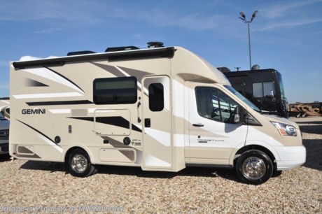 6-23-18 &lt;a href=&quot;http://www.mhsrv.com/thor-motor-coach/&quot;&gt;&lt;img src=&quot;http://www.mhsrv.com/images/sold-thor.jpg&quot; width=&quot;383&quot; height=&quot;141&quot; border=&quot;0&quot;&gt;&lt;/a&gt;    MSRP $104,964. All New 2018 Thor Gemini RUV Model 23TB with slide! The Thor Gemini is as versatile and beautiful as it is easy to drive. It is powered by a 3.2L I-5 Power Stroke&#174; Turbo Diesel engine and built on the Ford Transit chassis measuring approximately 23 feet 6 inches in length. Optional equipment includes the HD-Max colored sidewalls and graphics, (2) 12V attic fans and A/C with heat pump. You will also be pleased to find a host of feature appointments that include a tankless water heater, refrigerator with stainless steel door insert, exterior entertainment center, one piece front cap with built in skylight featuring an electric shade, swivel passenger chair, euro-style cabinet doors with soft close hidden hinges as well as exterior &amp; interior LED lighting. For more complete details on this unit and our entire inventory including brochures, window sticker, videos, photos, reviews &amp; testimonials as well as additional information about Motor Home Specialist and our manufacturers please visit us at MHSRV.com or call 800-335-6054. At Motor Home Specialist, we DO NOT charge any prep or orientation fees like you will find at other dealerships. All sale prices include a 200-point inspection, interior &amp; exterior wash, detail service and a fully automated high-pressure rain booth test and coach wash that is a standout service unlike that of any other in the industry. You will also receive a thorough coach orientation with an MHSRV technician, an RV Starter&#39;s kit, a night stay in our delivery park featuring landscaped and covered pads with full hook-ups and much more! Read Thousands upon Thousands of 5-Star Reviews at MHSRV.com and See What They Had to Say About Their Experience at Motor Home Specialist. WHY PAY MORE?... WHY SETTLE FOR LESS?
