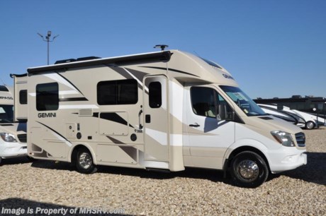12-10-18 &lt;a href=&quot;http://www.mhsrv.com/thor-motor-coach/&quot;&gt;&lt;img src=&quot;http://www.mhsrv.com/images/sold-thor.jpg&quot; width=&quot;383&quot; height=&quot;141&quot; border=&quot;0&quot;&gt;&lt;/a&gt;   MSRP $124,718. All New 2018 Thor Gemini RUV Model 24TX with (2) slides! The Thor Gemini is as versatile and beautiful as it is easy to drive. It is powered by a 3.0L I-5 V6 engine and built on the Mercedes-Benz Sprinter chassis measuring approximately 24 feet 11 inches in length. Optional equipment includes the HD-Max colored sidewalls and graphics, A/C with heat pump and 3.2KW Onan diesel generator. You will also be pleased to find a host of feature appointments that include a tankless water heater, refrigerator with stainless steel door insert, dash stereo with CD player and Navigation, exterior entertainment center, one piece front cap with built in skylight, swivel driver and passenger chair, dash applique, euro-style cabinet doors with soft close hidden hinges as well as exterior &amp; interior LED lighting. For more complete details on this unit and our entire inventory including brochures, window sticker, videos, photos, reviews &amp; testimonials as well as additional information about Motor Home Specialist and our manufacturers please visit us at MHSRV.com or call 800-335-6054. At Motor Home Specialist, we DO NOT charge any prep or orientation fees like you will find at other dealerships. All sale prices include a 200-point inspection, interior &amp; exterior wash, detail service and a fully automated high-pressure rain booth test and coach wash that is a standout service unlike that of any other in the industry. You will also receive a thorough coach orientation with an MHSRV technician, an RV Starter&#39;s kit, a night stay in our delivery park featuring landscaped and covered pads with full hook-ups and much more! Read Thousands upon Thousands of 5-Star Reviews at MHSRV.com and See What They Had to Say About Their Experience at Motor Home Specialist. WHY PAY MORE?... WHY SETTLE FOR LESS?