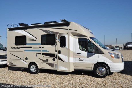 10-31-18 &lt;a href=&quot;http://www.mhsrv.com/thor-motor-coach/&quot;&gt;&lt;img src=&quot;http://www.mhsrv.com/images/sold-thor.jpg&quot; width=&quot;383&quot; height=&quot;141&quot; border=&quot;0&quot;&gt;&lt;/a&gt;      MSRP $106,163. All New 2018 Thor Gemini RUV Model 23TK with slide! The Thor Gemini is as versatile and beautiful as it is easy to drive. It is powered by a 3.2L I-5 Power Stroke&#174; Turbo Diesel engine and built on the Ford Transit chassis measuring approximately 23 feet 6 inches in length. Optional equipment includes the HD-Max colored sidewalls and graphics, (2) 12V attic fans and A/C with heat pump. You will also be pleased to find a host of feature appointments that include a tankless water heater, refrigerator with stainless steel door insert, exterior entertainment center, one piece front cap with built in skylight featuring an electric shade, dash applique, swivel passenger chair, euro-style cabinet doors with soft close hidden hinges as well as exterior &amp; interior LED lighting. For more complete details on this unit and our entire inventory including brochures, window sticker, videos, photos, reviews &amp; testimonials as well as additional information about Motor Home Specialist and our manufacturers please visit us at MHSRV.com or call 800-335-6054. At Motor Home Specialist, we DO NOT charge any prep or orientation fees like you will find at other dealerships. All sale prices include a 200-point inspection, interior &amp; exterior wash, detail service and a fully automated high-pressure rain booth test and coach wash that is a standout service unlike that of any other in the industry. You will also receive a thorough coach orientation with an MHSRV technician, an RV Starter&#39;s kit, a night stay in our delivery park featuring landscaped and covered pads with full hook-ups and much more! Read Thousands upon Thousands of 5-Star Reviews at MHSRV.com and See What They Had to Say About Their Experience at Motor Home Specialist. WHY PAY MORE?... WHY SETTLE FOR LESS?