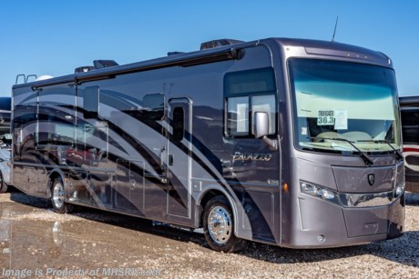 3-4-19 &lt;a href=&quot;http://www.mhsrv.com/thor-motor-coach/&quot;&gt;&lt;img src=&quot;http://www.mhsrv.com/images/sold-thor.jpg&quot; width=&quot;383&quot; height=&quot;141&quot; border=&quot;0&quot;&gt;&lt;/a&gt;  MSRP $245,850. The New 2019 Thor Motor Coach Palazzo Diesel Pusher Model 36.3 bath &amp; &#189; is approximately 37 feet 7 inches in length and features 2 slide-out rooms, king Tilt-A-View bed, 340 HP Cummins diesel engine with 700 lbs. of torque and a Freightliner XC chassis. New features for 2019 include new front &amp; rear caps with lighted Thor emblem on the front hood, upgraded furniture throughout, Bluetooth soundbar &amp; large LED TX in the exterior entertainment center, induction cooktop, touchscreen multiplex control system with smartphone app, Winegard ConnecT 4G/Wi-Fi system, 360 Siphon Vent cap and metal adjustable shelving hardware throughout. The Palazzo also features a Carefree Latitude legless awning with Fixguard weather wrap, invisible front paint protection &amp; front electric drop-down overhead loft, 6,000 Onan diesel generator with AGS, solid surface counters, power driver&#39;s seat, inverter, residential refrigerator, solid surface countertops, (2) ducted roof A/C units, 3-camera monitoring system, one piece windshield, fiberglass storage compartments, fully automatic hydraulic leveling system, automatic entry step and much more. For more complete details on this unit and our entire inventory including brochures, window sticker, videos, photos, reviews &amp; testimonials as well as additional information about Motor Home Specialist and our manufacturers please visit us at MHSRV.com or call 800-335-6054. At Motor Home Specialist, we DO NOT charge any prep or orientation fees like you will find at other dealerships. All sale prices include a 200-point inspection, interior &amp; exterior wash, detail service and a fully automated high-pressure rain booth test and coach wash that is a standout service unlike that of any other in the industry. You will also receive a thorough coach orientation with an MHSRV technician, an RV Starter&#39;s kit, a night stay in our delivery park featuring landscaped and covered pads with full hook-ups and much more! Read Thousands upon Thousands of 5-Star Reviews at MHSRV.com and See What They Had to Say About Their Experience at Motor Home Specialist. WHY PAY MORE?... WHY SETTLE FOR LESS?