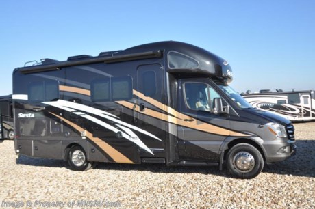 4-6-18 &lt;a href=&quot;http://www.mhsrv.com/thor-motor-coach/&quot;&gt;&lt;img src=&quot;http://www.mhsrv.com/images/sold-thor.jpg&quot; width=&quot;383&quot; height=&quot;141&quot; border=&quot;0&quot;&gt;&lt;/a&gt;  
MSRP $144,333. New 2018 Thor Motor Coach Four Winds Siesta Sprinter Diesel model 24SJ is approximately 26 feet in length with slide-out room, Mercedes Benz 3500 chassis and a Mercedes V-6 diesel engine. New features for 2018 include a leather steering wheel with audio buttons, armless awning with light bar, Firefly Integrations Multiplex wiring control system, lighted battery disconnect switch, induction cooktop, kitchen countertop extension, exterior lights to all storage compartments and many more. This amazing RV also features the Summit Package which includes a 8&quot; touch screen dash radio with GPS, Mobileye lane assist, side view cameras, upgraded front cockpit window shades, 100W solar panel and beautiful full body paint. Additional optional equipment includes the gorgeous full body paint, single child safety tether, attic fan in bedroom, upgraded A/C with heat pump, 3.2KW diesel generator, holding tanks with heat pads and second auxiliary battery. The new Four Winds Siesta Sprinter also features power windows &amp; locks, keyless entry, power vent, back up camera, 3-point seat belts, driver &amp; passenger airbags, heated remote side mirrors, fiberglass running boards, hitch, roof ladder, outside shower, electric step &amp; much more. For more complete details on this unit and our entire inventory including brochures, window sticker, videos, photos, reviews &amp; testimonials as well as additional information about Motor Home Specialist and our manufacturers please visit us at MHSRV.com or call 800-335-6054. At Motor Home Specialist, we DO NOT charge any prep or orientation fees like you will find at other dealerships. All sale prices include a 200-point inspection, interior &amp; exterior wash, detail service and a fully automated high-pressure rain booth test and coach wash that is a standout service unlike that of any other in the industry. You will also receive a thorough coach orientation with an MHSRV technician, an RV Starter&#39;s kit, a night stay in our delivery park featuring landscaped and covered pads with full hook-ups and much more! Read Thousands upon Thousands of 5-Star Reviews at MHSRV.com and See What They Had to Say About Their Experience at Motor Home Specialist. WHY PAY MORE?... WHY SETTLE FOR LESS?