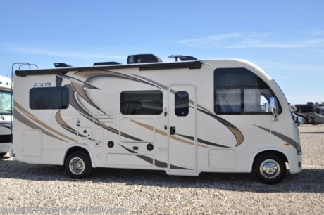 4-13-18 &lt;a href=&quot;http://www.mhsrv.com/thor-motor-coach/&quot;&gt;&lt;img src=&quot;http://www.mhsrv.com/images/sold-thor.jpg&quot; width=&quot;383&quot; height=&quot;141&quot; border=&quot;0&quot;&gt;&lt;/a&gt; 
MSRP $113,783. Thor Motor Coach has done it again with the world&#39;s first RUV! (Recreational Utility Vehicle) Check out the New 2018 Thor Motor Coach Axis RUV Model 24.1 with slide-out room and two beds that convert to a large bed! The Axis combines Style, Function, Affordability &amp; Innovation like no other RV available in the industry today! It is powered by a Ford Triton V-10 engine and is approximately 25 feet 6 inches in length. Taking superior drivability even one step further, the Axis will also feature something normally only found in a high-end luxury diesel pusher motor coach... an Independent Front Suspension system! With a style all its own the Axis will provide superior handling and fuel economy and appeal to couples &amp; family RVers as well. You will also find another full size power drop down loft above the cockpit, spacious living room and even pass-through exterior storage. Optional equipment includes the HD-Max colored sidewalls and holding tanks with heat pads. New features for 2018 include euro-style cabinet doors with soft close hidden hinges, numerous d&#233;cor updates, attic fan with vent cover mad standard, 15K BTU A/C, larger galley windows, 2 burner gas cooktop, below counter convection microwave, stainless steel galley sink, bathroom vanity heights raised, LED accent lighting throughout, roller shades, new front cap, armless awning, LED running lights and many more. You will also be pleased to find a host of feature appointments that include tinted and frameless windows, power patio awning with LED lights, living room TV, LED ceiling lights, Onan generator, water heater, power and heated mirrors with integrated side-view cameras, back-up camera, 8,000 lb. trailer hitch, spacious cockpit design with unparalleled visibility as well as a fold out map/laptop table and an additional cab table that can easily be stored when traveling.  For more complete details on this unit and our entire inventory including brochures, window sticker, videos, photos, reviews &amp; testimonials as well as additional information about Motor Home Specialist and our manufacturers please visit us at MHSRV.com or call 800-335-6054. At Motor Home Specialist, we DO NOT charge any prep or orientation fees like you will find at other dealerships. All sale prices include a 200-point inspection, interior &amp; exterior wash, detail service and a fully automated high-pressure rain booth test and coach wash that is a standout service unlike that of any other in the industry. You will also receive a thorough coach orientation with an MHSRV technician, an RV Starter&#39;s kit, a night stay in our delivery park featuring landscaped and covered pads with full hook-ups and much more! Read Thousands upon Thousands of 5-Star Reviews at MHSRV.com and See What They Had to Say About Their Experience at Motor Home Specialist. WHY PAY MORE?... WHY SETTLE FOR LESS?