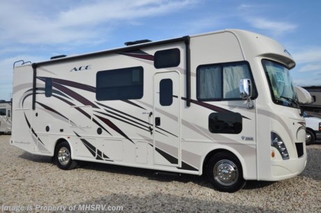 10-31-18 &lt;a href=&quot;http://www.mhsrv.com/thor-motor-coach/&quot;&gt;&lt;img src=&quot;http://www.mhsrv.com/images/sold-thor.jpg&quot; width=&quot;383&quot; height=&quot;141&quot; border=&quot;0&quot;&gt;&lt;/a&gt;  
MSRP $125,843. New 2018 Thor Motor Coach A.C.E. Model 29.3 is approximately 29 feet 9 inches in length featuring a full wall slide, modern decor updates, Ford V-10 engine, hydraulic leveling jacks, LED running &amp; marker lights and the beautiful HD-Max exterior. The A.C.E. is the class A &amp; C Evolution. It Combines many of the most popular features of a class A motor home and a class C motor home to make something truly unique to the RV industry. Options include the dual A/C, 5.5KW generator and 50-amp service. The A.C.E. also features frameless windows, drop down overhead loft, bedroom TV, exterior entertainment center, attic fans, black tank flush, second auxiliary battery, power side mirrors with integrated side view cameras, a mud-room, roof ladder, generator, electric patio awning with integrated LED lights, AM/FM/CD, stainless steel wheel liners, hitch, valve stem extenders, refrigerator, microwave, water heater, one-piece windshield with &quot;20/20 vision&quot; front cap that helps eliminate heat and sunlight from getting into the drivers vision, cockpit mirrors, slide-out workstation in the dash, floor level cockpit window for better visibility while turning and a &quot;below floor&quot; furnace and water heater helping keep the noise to an absolute minimum and the exhaust away from the kids and pets.  For more complete details on this unit and our entire inventory including brochures, window sticker, videos, photos, reviews &amp; testimonials as well as additional information about Motor Home Specialist and our manufacturers please visit us at MHSRV.com or call 800-335-6054. At Motor Home Specialist, we DO NOT charge any prep or orientation fees like you will find at other dealerships. All sale prices include a 200-point inspection, interior &amp; exterior wash, detail service and a fully automated high-pressure rain booth test and coach wash that is a standout service unlike that of any other in the industry. You will also receive a thorough coach orientation with an MHSRV technician, an RV Starter&#39;s kit, a night stay in our delivery park featuring landscaped and covered pads with full hook-ups and much more! Read Thousands upon Thousands of 5-Star Reviews at MHSRV.com and See What They Had to Say About Their Experience at Motor Home Specialist. WHY PAY MORE?... WHY SETTLE FOR LESS?