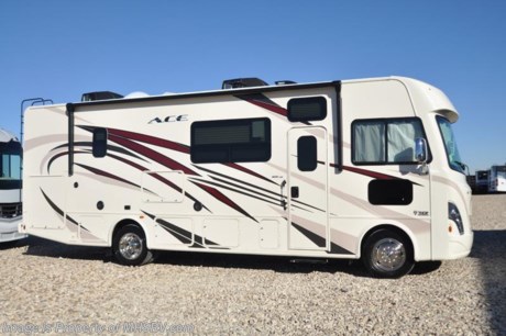 12-10-18 &lt;a href=&quot;http://www.mhsrv.com/thor-motor-coach/&quot;&gt;&lt;img src=&quot;http://www.mhsrv.com/images/sold-thor.jpg&quot; width=&quot;383&quot; height=&quot;141&quot; border=&quot;0&quot;&gt;&lt;/a&gt;  
MSRP $126,368. New 2018 Thor Motor Coach A.C.E. Model 29.3 is approximately 29 feet 9 inches in length featuring a full wall slide, modern decor updates, Ford V-10 engine, hydraulic leveling jacks, LED running &amp; marker lights and the beautiful HD-Max exterior. The A.C.E. is the class A &amp; C Evolution. It Combines many of the most popular features of a class A motor home and a class C motor home to make something truly unique to the RV industry. Options include the dual A/C, 5.5KW generator and 50-amp service. The A.C.E. also features frameless windows, drop down overhead loft, bedroom TV, exterior entertainment center, attic fans, black tank flush, second auxiliary battery, power side mirrors with integrated side view cameras, a mud-room, roof ladder, generator, electric patio awning with integrated LED lights, AM/FM/CD, stainless steel wheel liners, hitch, valve stem extenders, refrigerator, microwave, water heater, one-piece windshield with &quot;20/20 vision&quot; front cap that helps eliminate heat and sunlight from getting into the drivers vision, cockpit mirrors, slide-out workstation in the dash, floor level cockpit window for better visibility while turning and a &quot;below floor&quot; furnace and water heater helping keep the noise to an absolute minimum and the exhaust away from the kids and pets.  For more complete details on this unit including brochures, window sticker, videos, photos, reviews &amp; testimonials as well as additional information about Motor Home Specialist and our manufacturers please visit us at MHSRV.com or call 800-335-6054. At Motor Home Specialist we DO NOT charge any prep or orientation fees like you will find at other dealerships. All sale prices include a 200 point inspection, interior &amp; exterior wash, detail service and the only dealer performed and fully automated high pressure rain booth test in the industry. You will also receive a thorough coach orientation with an MHSRV technician, an RV Starter&#39;s kit, a night stay in our delivery park featuring landscaped and covered pads with full hook-ups and much more! Read Thousands of Testimonials at MHSRV.com and See What They Had to Say About Their Experience at Motor Home Specialist. WHY PAY MORE?... WHY SETTLE FOR LESS?