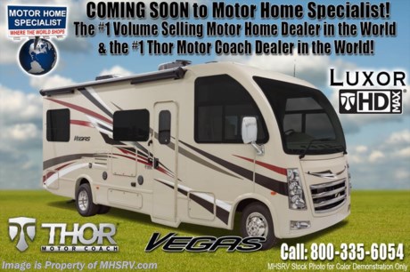 11-13-17 &lt;a href=&quot;http://www.mhsrv.com/thor-motor-coach/&quot;&gt;&lt;img src=&quot;http://www.mhsrv.com/images/sold-thor.jpg&quot; width=&quot;383&quot; height=&quot;141&quot; border=&quot;0&quot; /&gt;&lt;/a&gt;  
MSRP $111,533. Thor Motor Coach has done it again with the world&#39;s first RUV! (Recreational Utility Vehicle) Check out the New 2018 Thor Motor Coach Vegas RUV Model 24.1 with slide-out room and two beds that convert to a large bed! The Vegas combines Style, Function, Affordability &amp; Innovation like no other RV available in the industry today! It is powered by a Ford Triton V-10 engine and is approximately 25 feet 6 inches in length. Taking superior drivability even one step further, the Vegas will also feature something normally only found in a high-end luxury diesel pusher motor coach... an Independent Front Suspension system! With a style all its own the Vegas will provide superior handling and fuel economy and appeal to couples &amp; family RVers as well. You will also find another full size power drop down loft above the cockpit, spacious living room and even pass-through exterior storage. Optional equipment includes the HD-Max colored sidewalls and holding tanks with heat pads. New features for 2018 include euro-style cabinet doors with soft close hidden hinges, numerous d&#233;cor updates, attic fan with vent cover mad standard, 15K BTU A/C, larger galley windows, 2 burner gas cooktop, below counter convection microwave, stainless steel galley sink, bathroom vanity heights raised, LED accent lighting throughout, roller shades, new front cap, armless awning, LED running lights and many more. You will also be pleased to find a host of feature appointments that include tinted and frameless windows, power patio awning with LED lights, living room TV, LED ceiling lights, Onan generator, water heater, power and heated mirrors with integrated side-view cameras, back-up camera, 8,000 lb. trailer hitch, spacious cockpit design with unparalleled visibility as well as a fold out map/laptop table and an additional cab table that can easily be stored when traveling.  For more complete details on this unit and our entire inventory including brochures, window sticker, videos, photos, reviews &amp; testimonials as well as additional information about Motor Home Specialist and our manufacturers please visit us at MHSRV.com or call 800-335-6054. At Motor Home Specialist, we DO NOT charge any prep or orientation fees like you will find at other dealerships. All sale prices include a 200-point inspection, interior &amp; exterior wash, detail service and a fully automated high-pressure rain booth test and coach wash that is a standout service unlike that of any other in the industry. You will also receive a thorough coach orientation with an MHSRV technician, an RV Starter&#39;s kit, a night stay in our delivery park featuring landscaped and covered pads with full hook-ups and much more! Read Thousands upon Thousands of 5-Star Reviews at MHSRV.com and See What They Had to Say About Their Experience at Motor Home Specialist. WHY PAY MORE?... WHY SETTLE FOR LESS?