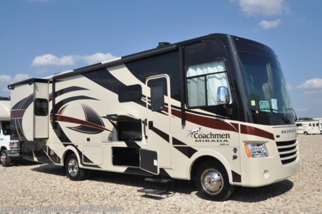 1-8-18 &lt;a href=&quot;http://www.mhsrv.com/coachmen-rv/&quot;&gt;&lt;img src=&quot;http://www.mhsrv.com/images/sold-coachmen.jpg&quot; width=&quot;383&quot; height=&quot;141&quot; border=&quot;0&quot;&gt;&lt;/a&gt;   MSRP $143,041. New 2018 Coachmen Mirada Model 31FW. This RV measures approximately 31 feet in length and features hardwood cabinet doors, full wall slide on the driver&#39;s side and solid surface kitchen counter top. Additional options include an in-motion satellite, exterior entertainment center, dual 15K BTU A/Cs with heat pumps, power drop down loft, Stainless Steel Appliance Package and Travel Easy Roadside Assistance. A few standard features that help to set the Mirada apart include reclining/swivel pilot seats, solar privacy shades throughout, power windshield shade, flush mounted 3 burner range with oven, tile backsplash, glass door shower, Onan generator, automatic transfer switch for easy set-up, pass-thru storage, 3 camera monitoring system, automatic leveling jacks and much more. For more complete details on this unit and our entire inventory including brochures, window sticker, videos, photos, reviews &amp; testimonials as well as additional information about Motor Home Specialist and our manufacturers please visit us at MHSRV.com or call 800-335-6054. At Motor Home Specialist, we DO NOT charge any prep or orientation fees like you will find at other dealerships. All sale prices include a 200-point inspection, interior &amp; exterior wash, detail service and a fully automated high-pressure rain booth test and coach wash that is a standout service unlike that of any other in the industry. You will also receive a thorough coach orientation with an MHSRV technician, an RV Starter&#39;s kit, a night stay in our delivery park featuring landscaped and covered pads with full hook-ups and much more! Read Thousands upon Thousands of 5-Star Reviews at MHSRV.com and See What They Had to Say About Their Experience at Motor Home Specialist. WHY PAY MORE?... WHY SETTLE FOR LESS?