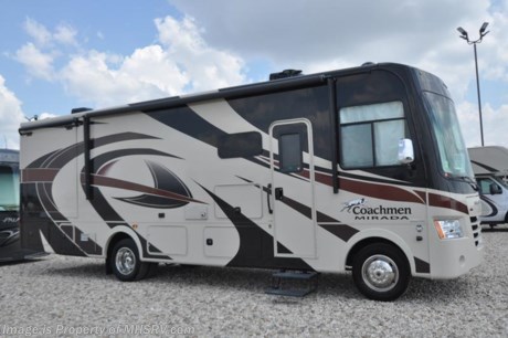 11-13-17 &lt;a href=&quot;http://www.mhsrv.com/coachmen-rv/&quot;&gt;&lt;img src=&quot;http://www.mhsrv.com/images/sold-coachmen.jpg&quot; width=&quot;383&quot; height=&quot;141&quot; border=&quot;0&quot; /&gt;&lt;/a&gt;   MSRP $143,041. New 2018 Coachmen Mirada Model 31FW. This RV measures approximately 31 feet in length and features hardwood cabinet doors, full wall slide on the driver&#39;s side and solid surface kitchen counter top. Additional options include an in-motion satellite, exterior entertainment center, dual 15K BTU A/Cs with heat pumps, power drop down loft, Stainless Steel Appliance Package and Travel Easy Roadside Assistance. A few standard features that help to set the Mirada apart include reclining/swivel pilot seats, solar privacy shades throughout, power windshield shade, flush mounted 3 burner range with oven, tile backsplash, glass door shower, Onan generator, automatic transfer switch for easy set-up, pass-thru storage, 3 camera monitoring system, automatic leveling jacks and much more. For more complete details on this unit and our entire inventory including brochures, window sticker, videos, photos, reviews &amp; testimonials as well as additional information about Motor Home Specialist and our manufacturers please visit us at MHSRV.com or call 800-335-6054. At Motor Home Specialist, we DO NOT charge any prep or orientation fees like you will find at other dealerships. All sale prices include a 200-point inspection, interior &amp; exterior wash, detail service and a fully automated high-pressure rain booth test and coach wash that is a standout service unlike that of any other in the industry. You will also receive a thorough coach orientation with an MHSRV technician, an RV Starter&#39;s kit, a night stay in our delivery park featuring landscaped and covered pads with full hook-ups and much more! Read Thousands upon Thousands of 5-Star Reviews at MHSRV.com and See What They Had to Say About Their Experience at Motor Home Specialist. WHY PAY MORE?... WHY SETTLE FOR LESS?