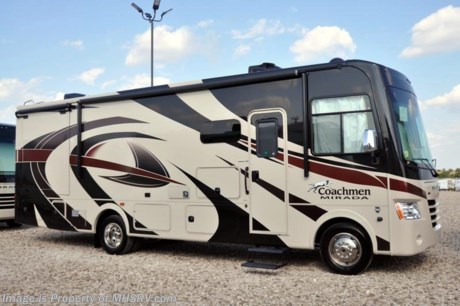 4-30-18 &lt;a href=&quot;http://www.mhsrv.com/coachmen-rv/&quot;&gt;&lt;img src=&quot;http://www.mhsrv.com/images/sold-coachmen.jpg&quot; width=&quot;383&quot; height=&quot;141&quot; border=&quot;0&quot;&gt;&lt;/a&gt;    MSRP $143,041. New 2018 Coachmen Mirada Model 31FW. This RV measures approximately 31 feet in length and features hardwood cabinet doors, full wall slide on the driver&#39;s side and solid surface kitchen counter top. Additional options include an in-motion satellite, exterior entertainment center, dual 15K BTU A/Cs with heat pumps, power drop down loft, Stainless Steel Appliance Package and Travel Easy Roadside Assistance. A few standard features that help to set the Mirada apart include reclining/swivel pilot seats, solar privacy shades throughout, power windshield shade, flush mounted 3 burner range with oven, tile backsplash, glass door shower, Onan generator, automatic transfer switch for easy set-up, pass-thru storage, 3 camera monitoring system, automatic leveling jacks and much more. For more complete details on this unit and our entire inventory including brochures, window sticker, videos, photos, reviews &amp; testimonials as well as additional information about Motor Home Specialist and our manufacturers please visit us at MHSRV.com or call 800-335-6054. At Motor Home Specialist, we DO NOT charge any prep or orientation fees like you will find at other dealerships. All sale prices include a 200-point inspection, interior &amp; exterior wash, detail service and a fully automated high-pressure rain booth test and coach wash that is a standout service unlike that of any other in the industry. You will also receive a thorough coach orientation with an MHSRV technician, an RV Starter&#39;s kit, a night stay in our delivery park featuring landscaped and covered pads with full hook-ups and much more! Read Thousands upon Thousands of 5-Star Reviews at MHSRV.com and See What They Had to Say About Their Experience at Motor Home Specialist. WHY PAY MORE?... WHY SETTLE FOR LESS? 