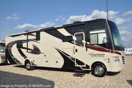 5-25-18 &lt;a href=&quot;http://www.mhsrv.com/coachmen-rv/&quot;&gt;&lt;img src=&quot;http://www.mhsrv.com/images/sold-coachmen.jpg&quot; width=&quot;383&quot; height=&quot;141&quot; border=&quot;0&quot;&gt;&lt;/a&gt;  
MSRP $145,673 - New 2018 Coachmen Mirada Model 35LS. It measures approximately 36 feet 10 inches in length and features a bath &amp; 1/2, solid surface kitchen countertop, hardwood cabinet doors, frameless tinted windows, reclining/swivel pilot seats, solar privacy shades throughout, power windshield shade, 3 burner range with oven, double door refrigerator, glass door shower, Onan generator, power steps, pass-thru storage, power patio awning, 3 camera monitoring, power heated mirrors, rear ladder and much more. Options include (2) 15,000 BTU A/Cs with heat pump, exterior entertainment center, in-motion satellite, the Travel Easy Roadside Assistance and the Stainless Steel Appliance Package. For more complete details on this unit and our entire inventory including brochures, window sticker, videos, photos, reviews &amp; testimonials as well as additional information about Motor Home Specialist and our manufacturers please visit us at MHSRV.com or call 800-335-6054. At Motor Home Specialist, we DO NOT charge any prep or orientation fees like you will find at other dealerships. All sale prices include a 200-point inspection, interior &amp; exterior wash, detail service and a fully automated high-pressure rain booth test and coach wash that is a standout service unlike that of any other in the industry. You will also receive a thorough coach orientation with an MHSRV technician, an RV Starter&#39;s kit, a night stay in our delivery park featuring landscaped and covered pads with full hook-ups and much more! Read Thousands upon Thousands of 5-Star Reviews at MHSRV.com and See What They Had to Say About Their Experience at Motor Home Specialist. WHY PAY MORE?... WHY SETTLE FOR LESS?
