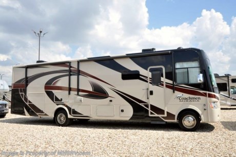 6-8-18 &lt;a href=&quot;http://www.mhsrv.com/coachmen-rv/&quot;&gt;&lt;img src=&quot;http://www.mhsrv.com/images/sold-coachmen.jpg&quot; width=&quot;383&quot; height=&quot;141&quot; border=&quot;0&quot;&gt;&lt;/a&gt;    MSRP $148,591- New 2018 Coachmen Mirada Model 35KB. This RV measures approximately 36 feet 10 inches in length and features a king bed, hardwood cabinet doors and solid surface kitchen counter top. Additional options include exterior entertainment center, 32&quot; LCD galley overhead TV, dual 15K BTU A/Cs with heat pumps, power drop down loft, Stainless Steel Appliance Package and Travel Easy Roadside Assistance. A few standard features that help to set the Mirada apart include reclining/swivel pilot seats, solar privacy shades throughout, power windshield shade, flush mounted 3 burner range with oven, tile backsplash, glass door shower, Onan generator, automatic transfer switch for easy set-up, pass-thru storage, 3 camera monitoring system, automatic leveling jacks and much more. For more complete details on this unit and our entire inventory including brochures, window sticker, videos, photos, reviews &amp; testimonials as well as additional information about Motor Home Specialist and our manufacturers please visit us at MHSRV.com or call 800-335-6054. At Motor Home Specialist, we DO NOT charge any prep or orientation fees like you will find at other dealerships. All sale prices include a 200-point inspection, interior &amp; exterior wash, detail service and a fully automated high-pressure rain booth test and coach wash that is a standout service unlike that of any other in the industry. You will also receive a thorough coach orientation with an MHSRV technician, an RV Starter&#39;s kit, a night stay in our delivery park featuring landscaped and covered pads with full hook-ups and much more! Read Thousands upon Thousands of 5-Star Reviews at MHSRV.com and See What They Had to Say About Their Experience at Motor Home Specialist. WHY PAY MORE?... WHY SETTLE FOR LESS? 