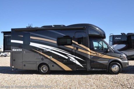 10-11-18 &lt;a href=&quot;http://www.mhsrv.com/thor-motor-coach/&quot;&gt;&lt;img src=&quot;http://www.mhsrv.com/images/sold-thor.jpg&quot; width=&quot;383&quot; height=&quot;141&quot; border=&quot;0&quot;&gt;&lt;/a&gt;   
MSRP $147,062. New 2018 Thor Motor Coach Four Winds Siesta Sprinter Diesel model 24SR is approximately 25 feet 7 inch in length with 2 slide-out rooms, Mercedes Benz 3500 chassis and a Mercedes V-6 diesel engine. New features for 2018 include a leather steering wheel with audio buttons, armless awning with light bar, Firefly Integrations Multiplex wiring control system, lighted battery disconnect switch, induction cooktop, kitchen countertop extension, exterior lights to all storage compartments and many more. This amazing sprinter diesel also features the Summit Package option which includes a touch screen dash radio with Bluetooth, navigation, Sirius as well as Winegard Connect +4G, sound system with sub, Mobile Eye Lane Assist, side view cameras, upgraded cockpit window shades and a 100w solar panel. Additional optional equipment includes the beautiful full body paint, attic fan in bedroom, A/C with heat pump, 3.2KW diesel generator, second auxiliary battery and electric stabilizing system. The new Four Winds Siesta also features power windows &amp; locks, keyless entry, power vent, back up camera, 3-point seat belts, driver &amp; passenger airbags, heated remote side mirrors, fiberglass running boards, hitch, roof ladder, outside shower, electric step &amp; much more. For more complete details on this unit and our entire inventory including brochures, window sticker, videos, photos, reviews &amp; testimonials as well as additional information about Motor Home Specialist and our manufacturers please visit us at MHSRV.com or call 800-335-6054. At Motor Home Specialist, we DO NOT charge any prep or orientation fees like you will find at other dealerships. All sale prices include a 200-point inspection, interior &amp; exterior wash, detail service and a fully automated high-pressure rain booth test and coach wash that is a standout service unlike that of any other in the industry. You will also receive a thorough coach orientation with an MHSRV technician, an RV Starter&#39;s kit, a night stay in our delivery park featuring landscaped and covered pads with full hook-ups and much more! Read Thousands upon Thousands of 5-Star Reviews at MHSRV.com and See What They Had to Say About Their Experience at Motor Home Specialist. WHY PAY MORE?... WHY SETTLE FOR LESS?
